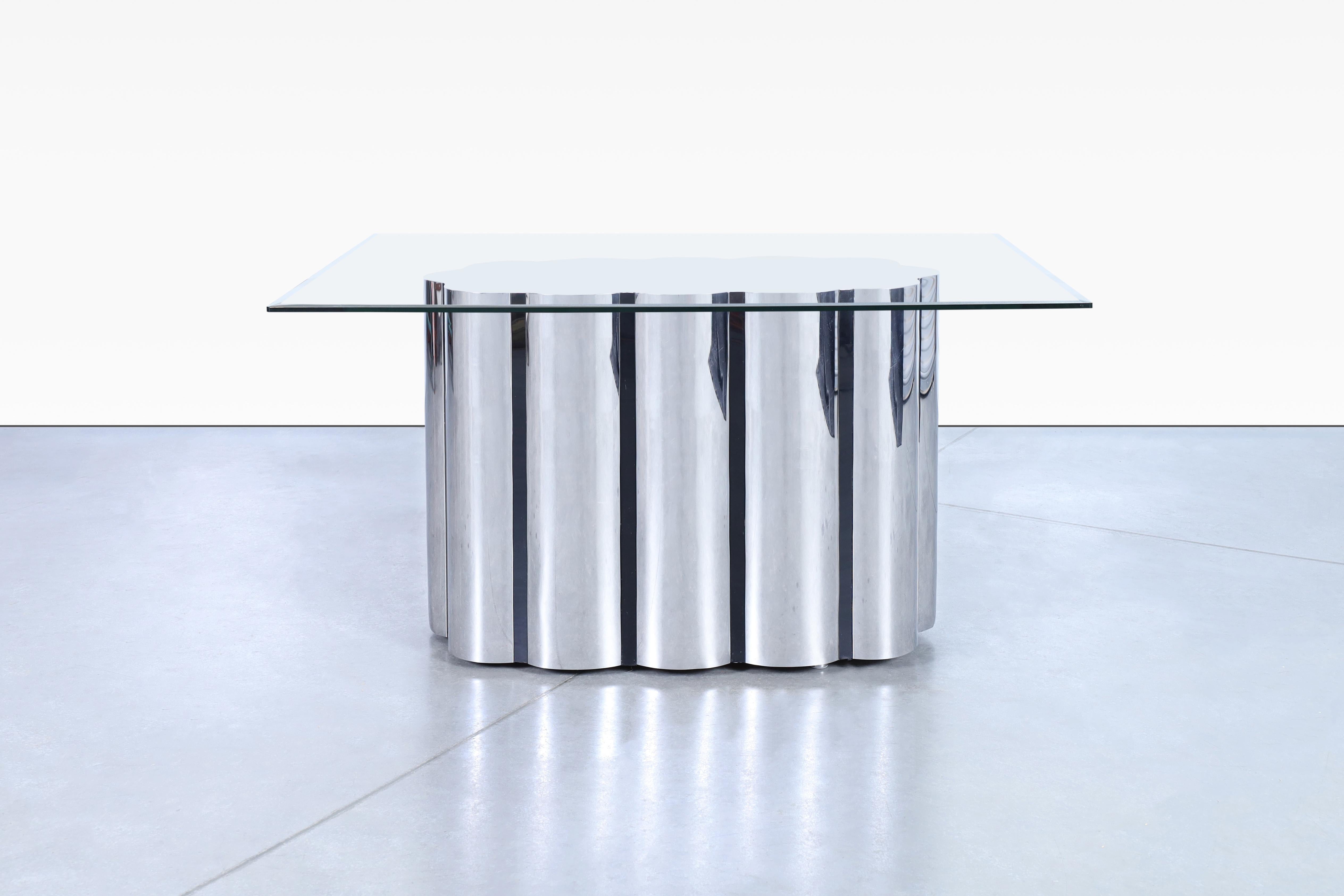 Vintage Stainless Steel Pedestal Dining Table For Sale 1