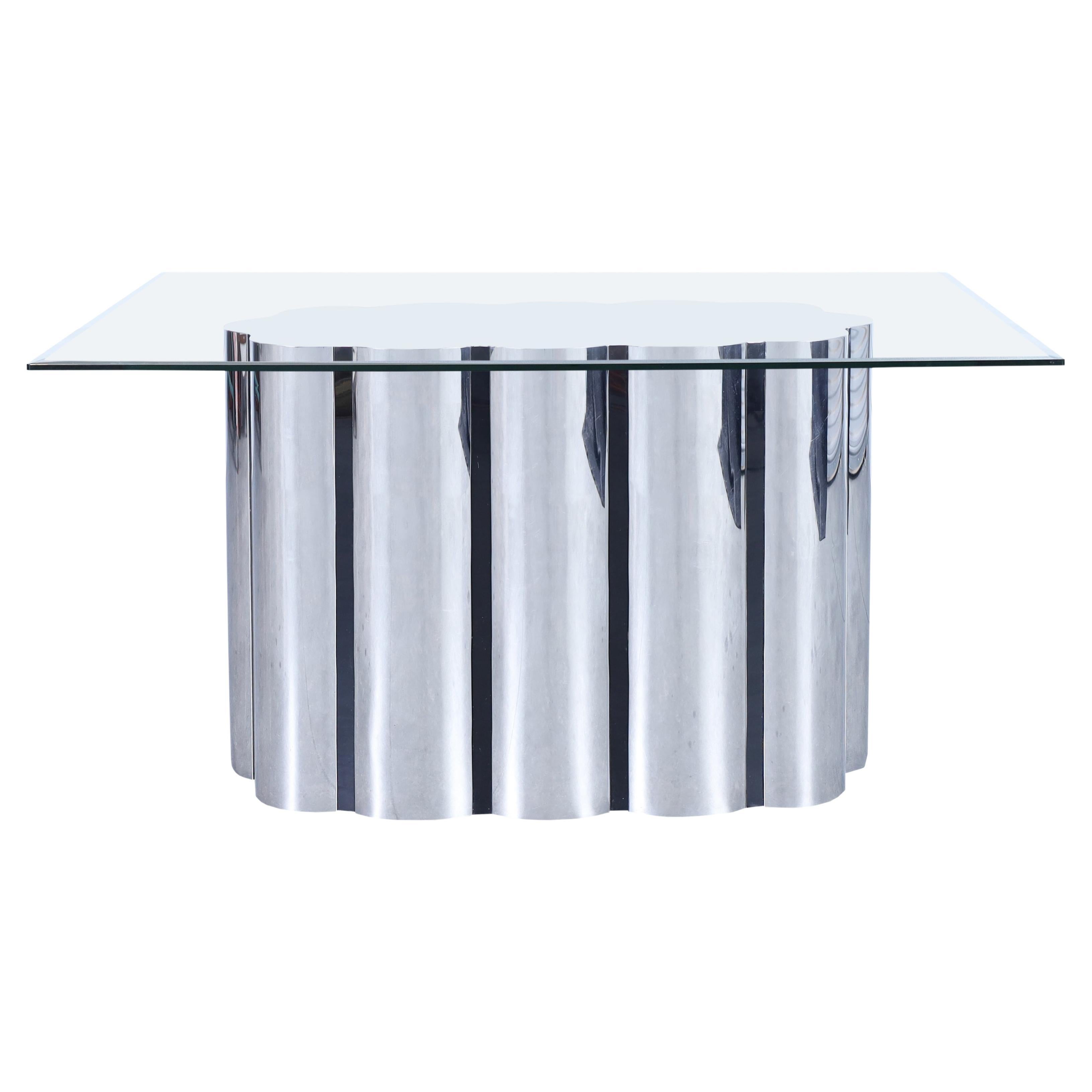 Vintage Stainless Steel Pedestal Dining Table For Sale at 1stDibs