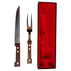 Vintage Stainless Steel & Teak Carving Set by Gunnar Cyren for Dansk, 1970s