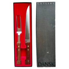 Vintage Stainless Steel & Teak Carving Set by Gunnar Cyren for Dansk, 1970s