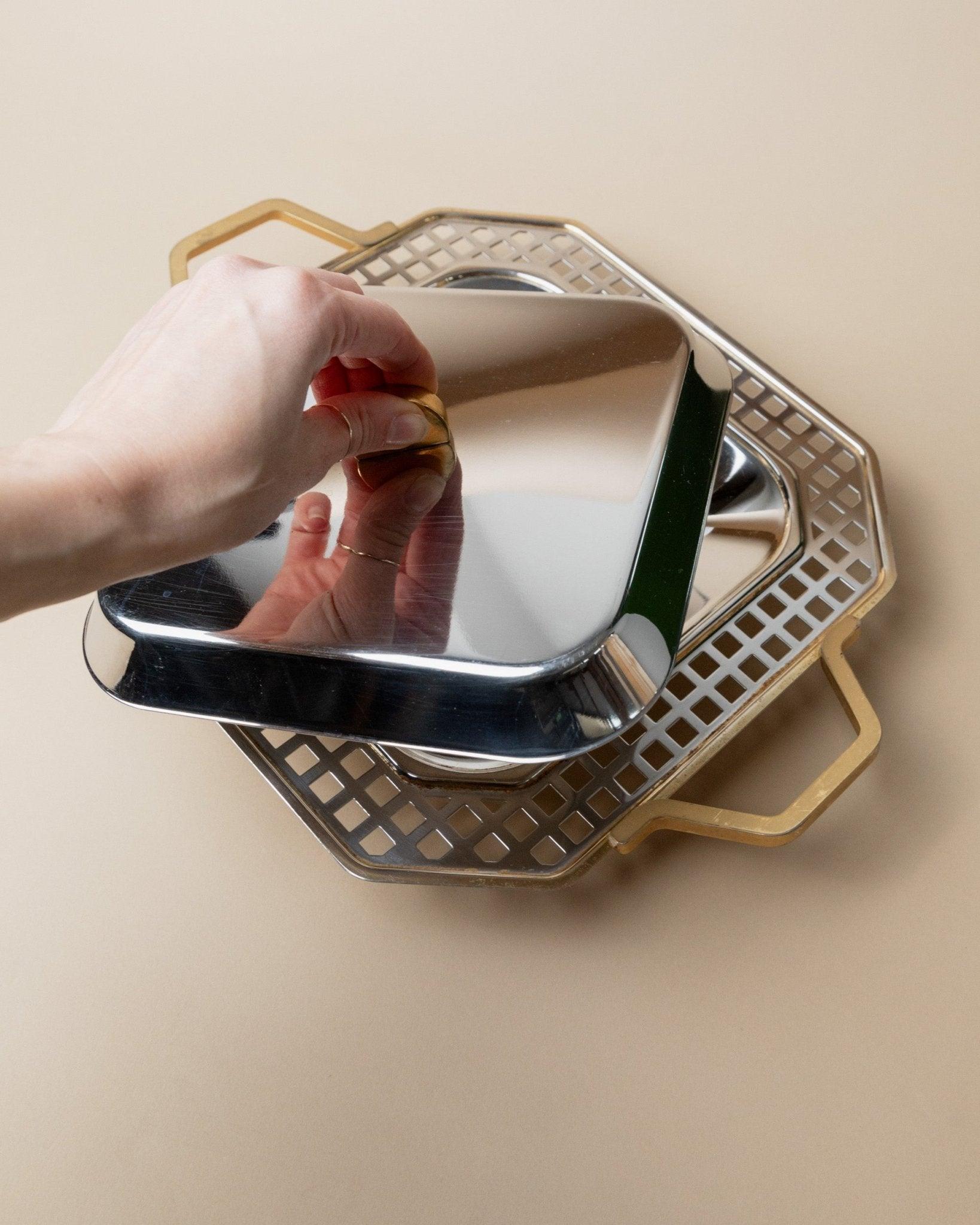 Vintage Stainless Steel Tray, Serving Platter by Inoxpran Orchidea Line, 1980s In Good Condition For Sale In Montecalvoli, IT