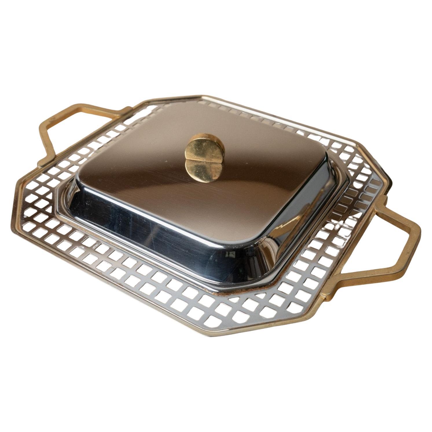 Vintage Edelstahltablett, Servierplatte von Inoxpran Orchidea Line, 1980er Jahre