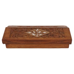 Vintage Stamp Box, Carved Wood Box, India 1950, B2818
