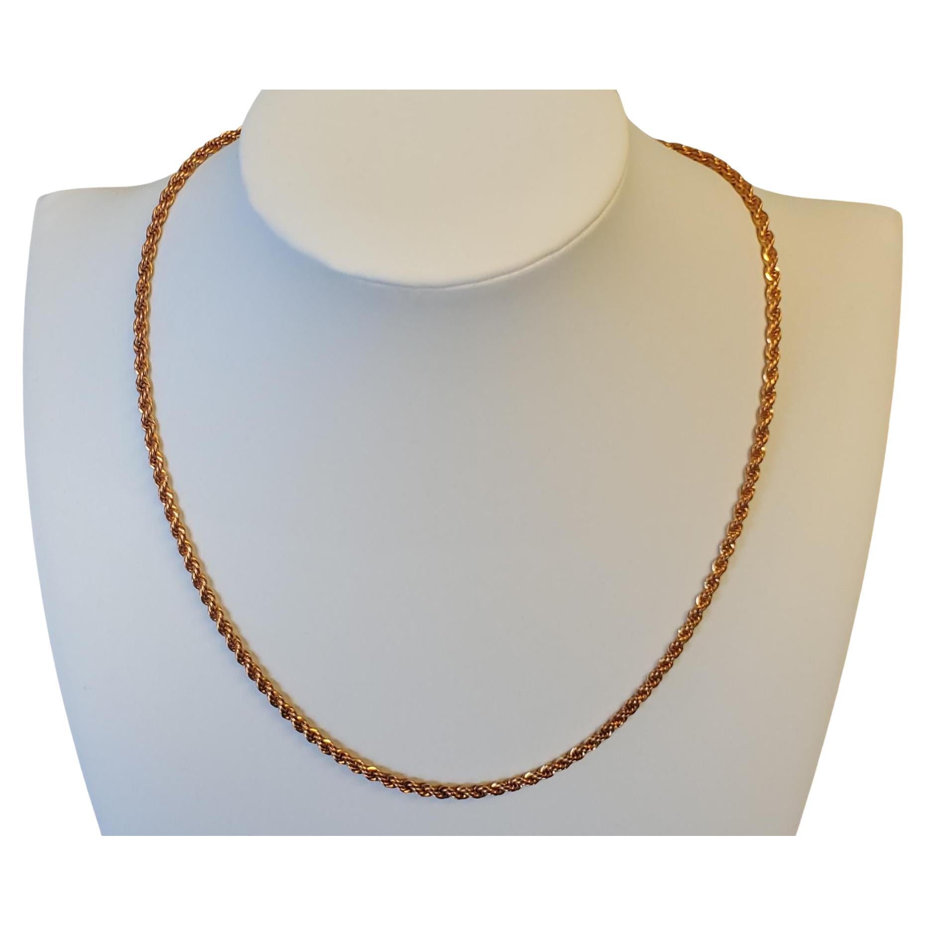 Vintage Stamped 14k Rose Gold Rope Chain 18" Necklace Unworn Condition For Sale