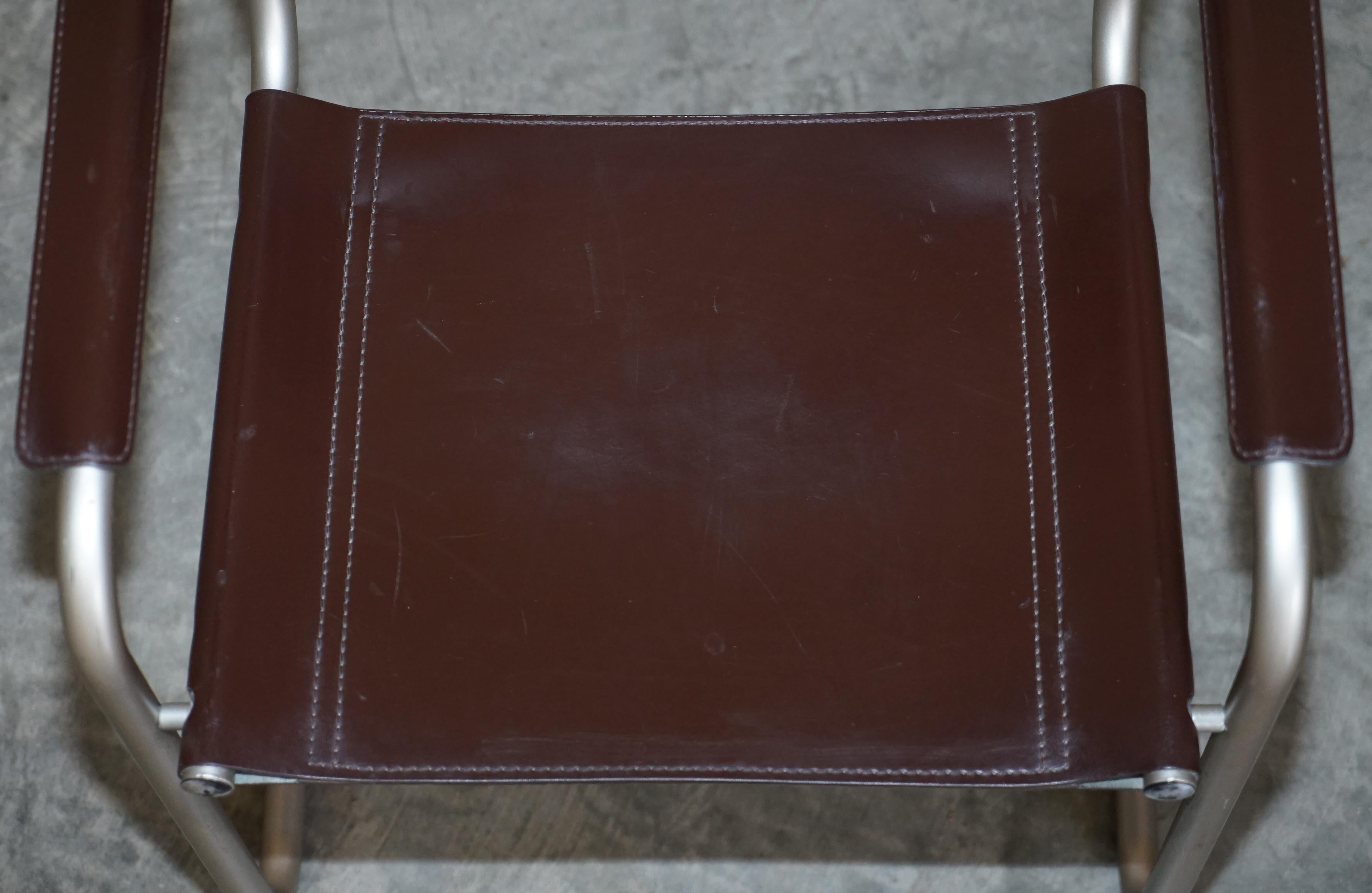 Mid-Century Modern Vintage Stamped B34 Mart Stam 1-06g Marcel Breuer Leather Armchair Made in Italy en vente