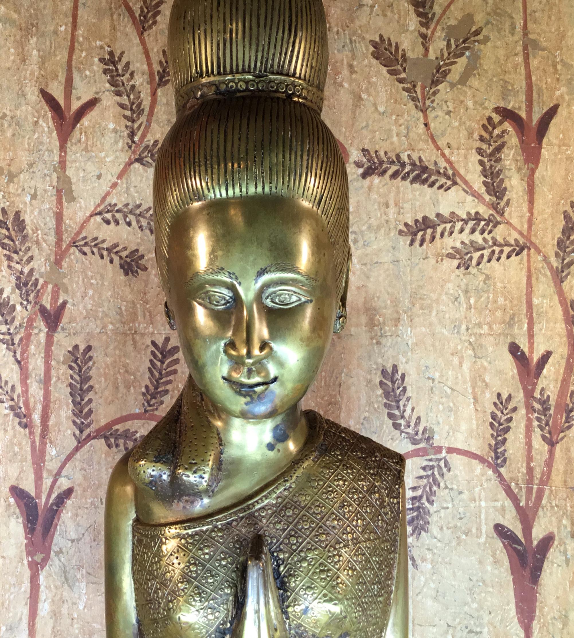 Thai Vintage Standing Bronze Beauty Statue For Sale
