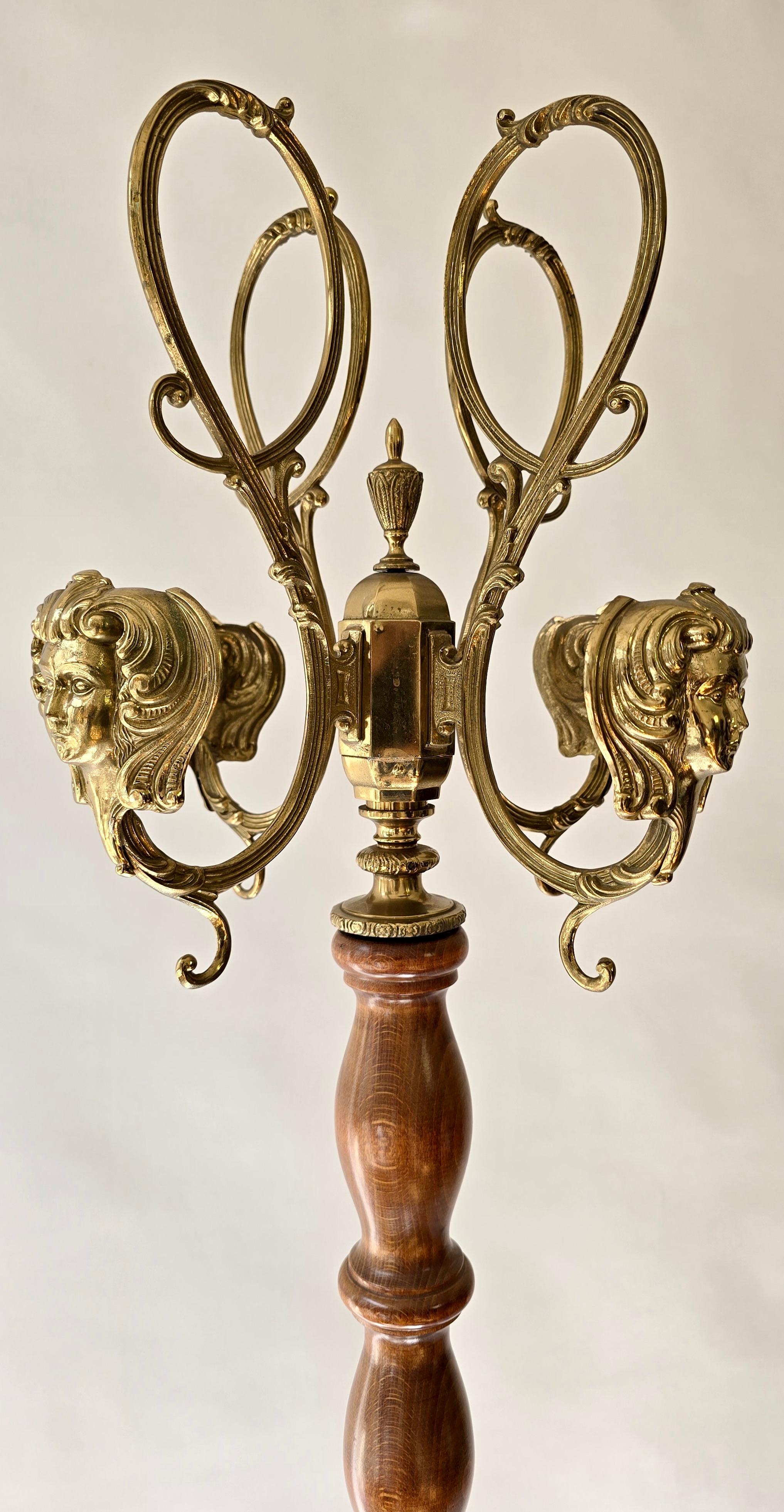 Hollywood Regency Vintage Standing Coat Rack, Wood and Gilt Brass, 1960s–1970s For Sale