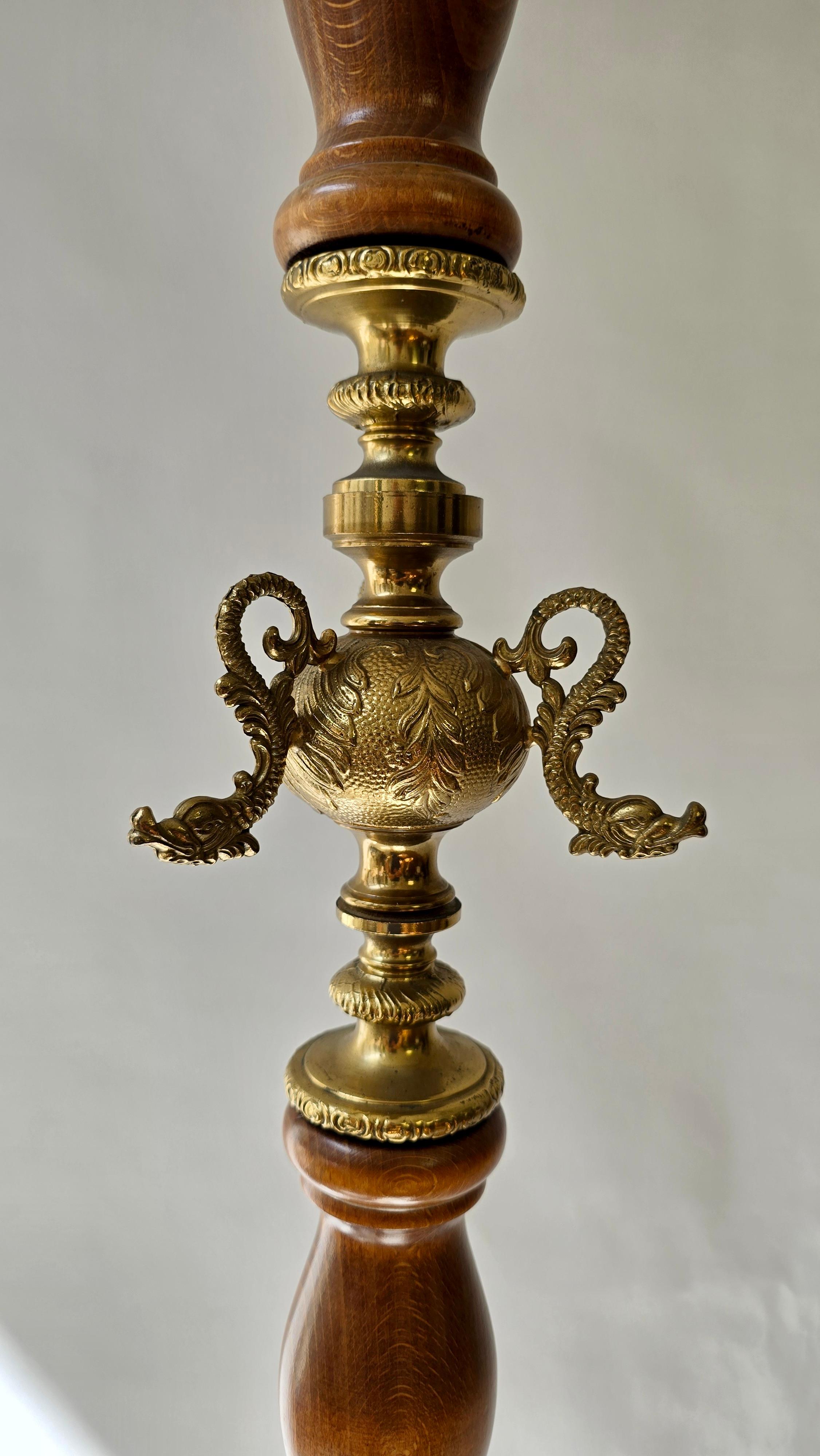 Vintage Standing Coat Rack, Wood and Gilt Brass, 1960s–1970s In Good Condition For Sale In Antwerp, BE