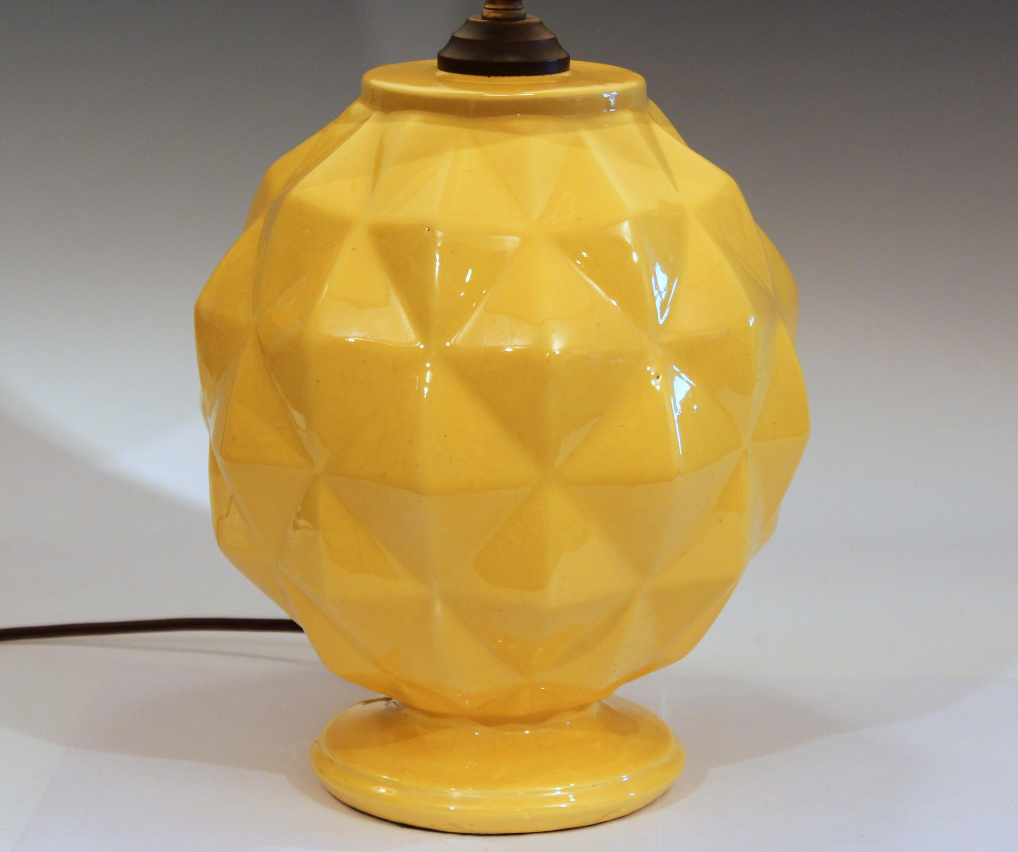 American Vintage Stangl Art Deco Pottery Geodesic Dome Sphere Globe Yellow Vase Lamp