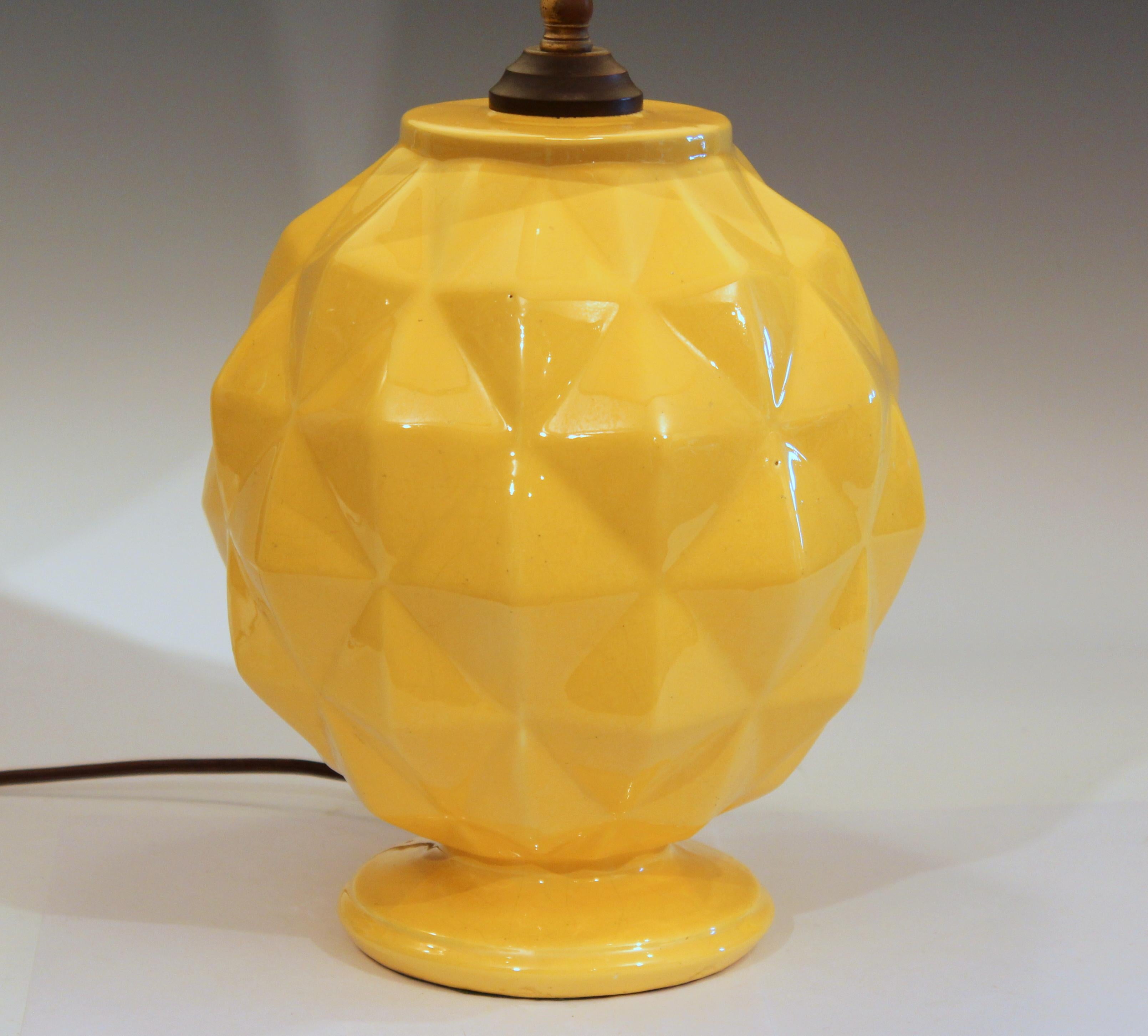 Turned Vintage Stangl Art Deco Pottery Geodesic Dome Sphere Globe Yellow Vase Lamp
