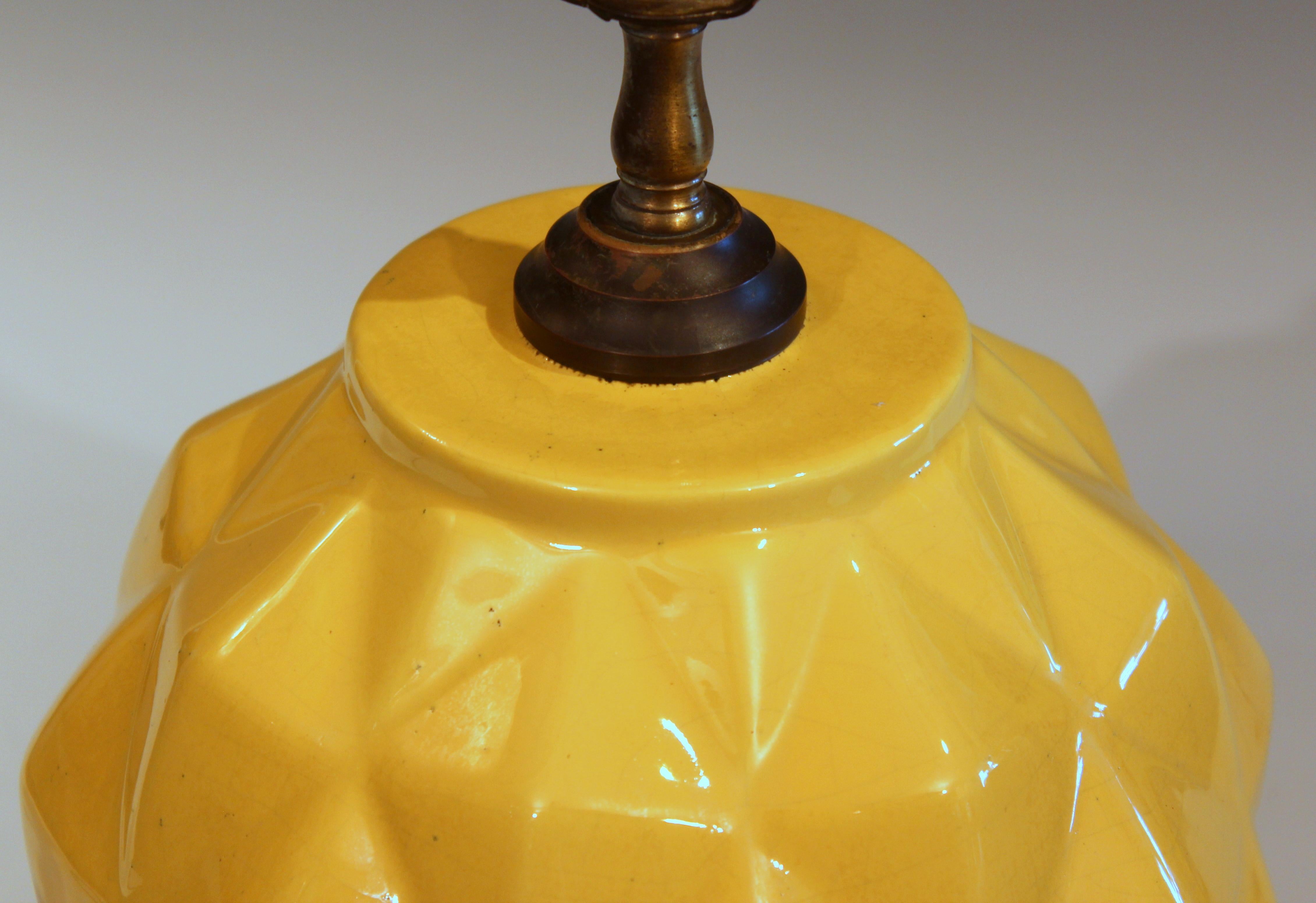 20th Century Vintage Stangl Art Deco Pottery Geodesic Dome Sphere Globe Yellow Vase Lamp