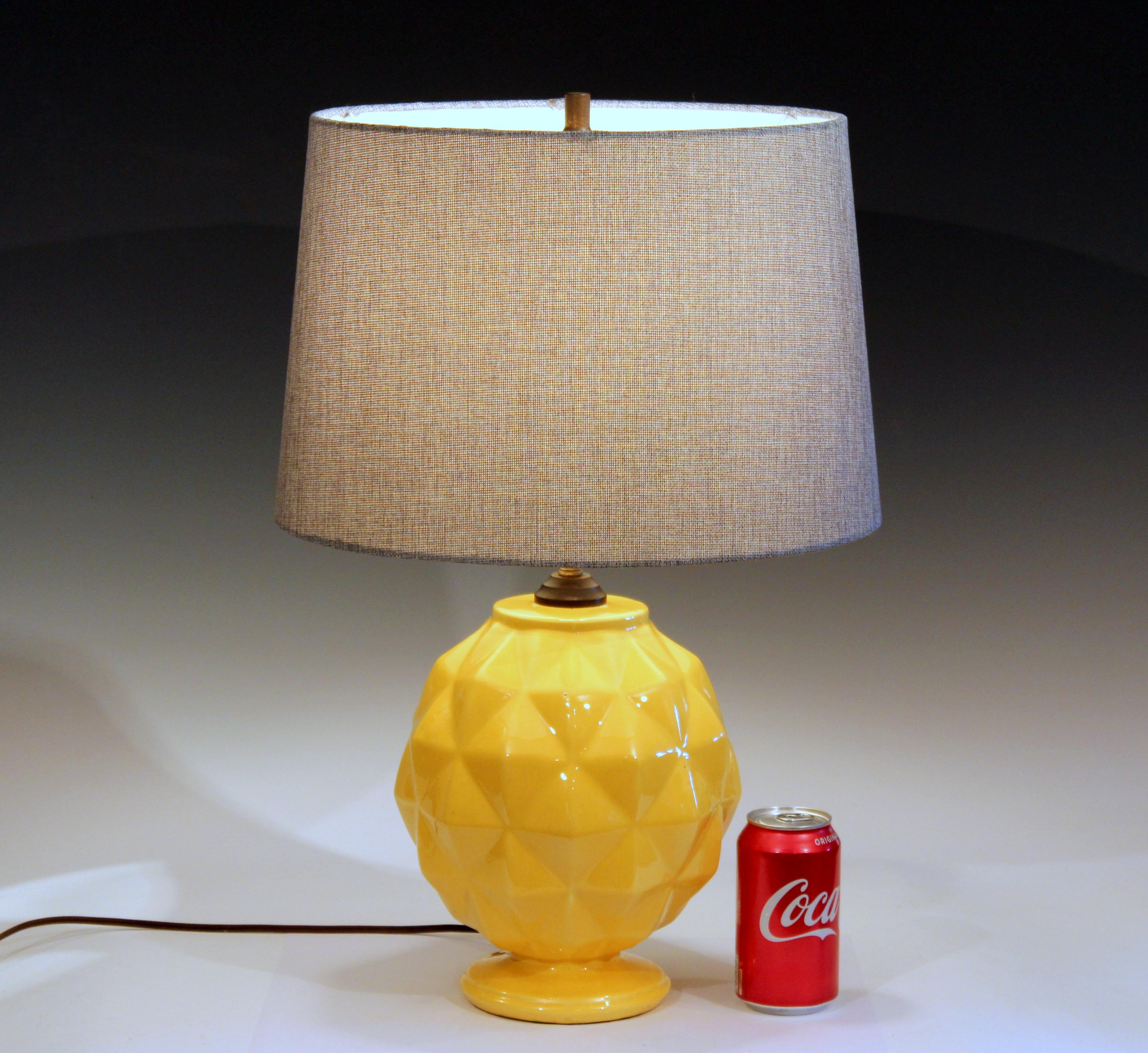 Vintage Stangl Art Deco Pottery Geodesic Dome Sphere Globe Yellow Vase Lamp 3