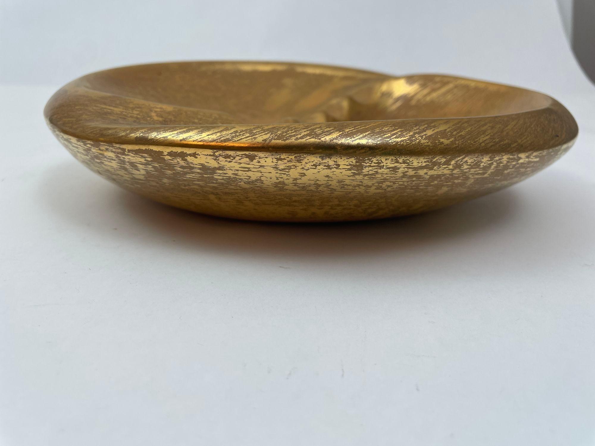American Vintage Stangl Hand-Painted Gold Oval Ashtray Dish Catchall 1960s