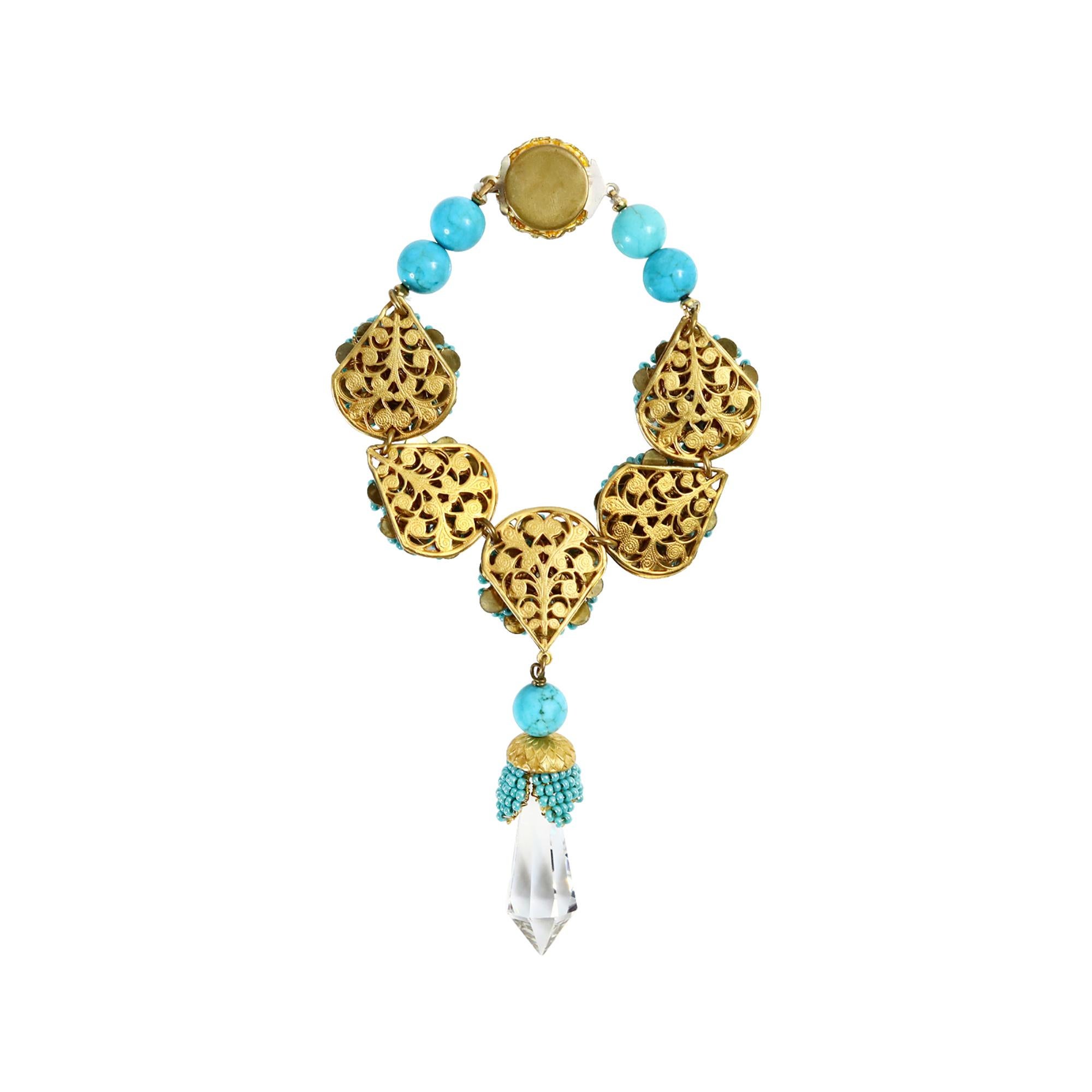 Bracciale vintage con cristalli pendenti in finto turchese di Stanley Hagler, circa anni '60 in vendita 3