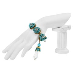 Bracciale vintage con cristalli pendenti in finto turchese di Stanley Hagler, circa anni '60