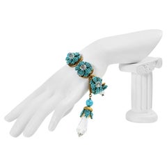 Pulsera vintage Stanley Hagler de turquesa de imitación y cristal colgante Circa años 60