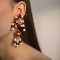 Vintage Stanley Hagler Statement Jewelled Shoulder Duster Earrings RARE 1980s