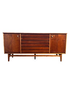 Vintage Stanley Mid-Century Modern Credenza Dovetailed Louvered Front Drawers