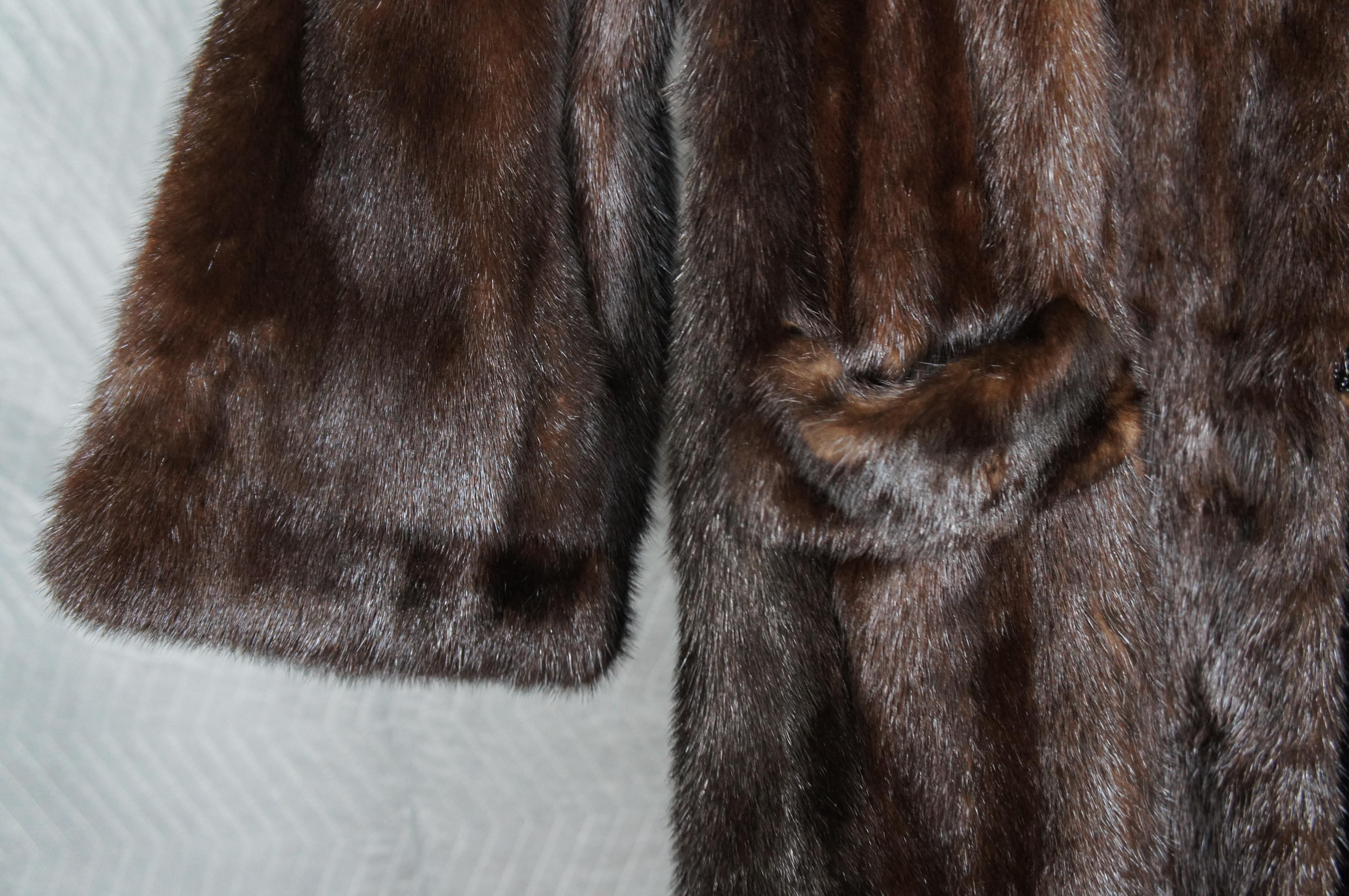 Vintage Stanley Rich Dark Brown Full Length Mink Fur Coat Rhinestone Button Belt For Sale 3