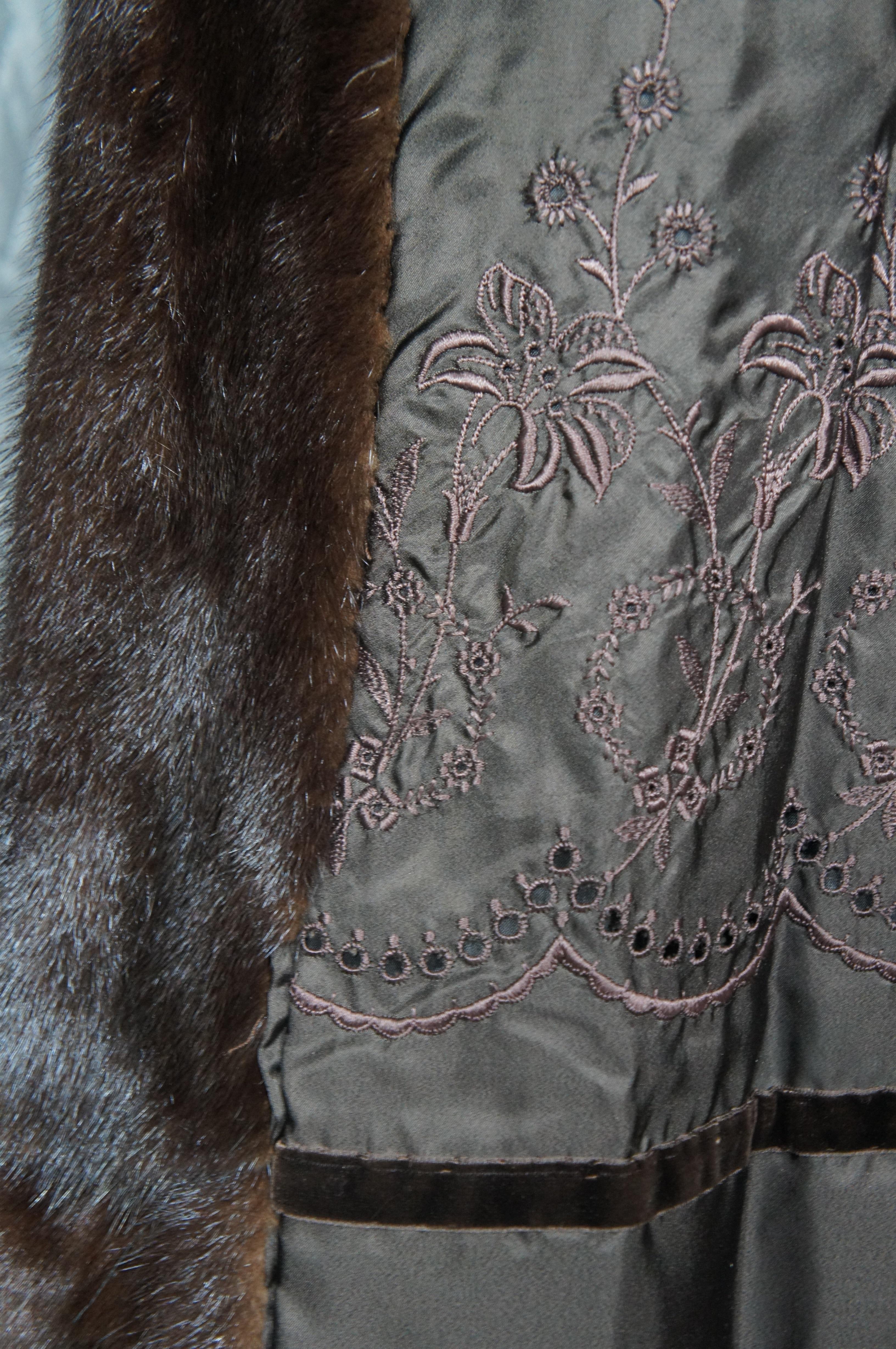 Vintage Stanley Rich Dark Brown Full Length Mink Fur Coat Rhinestone Button Belt For Sale 1