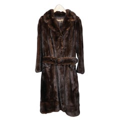 Vintage Stanley Rich Dark Brown Full Length Mink Fur Coat Rhinestone Button Belt