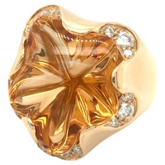 Vintage Star Citrine and Diamond Ring 18k yellow Gold