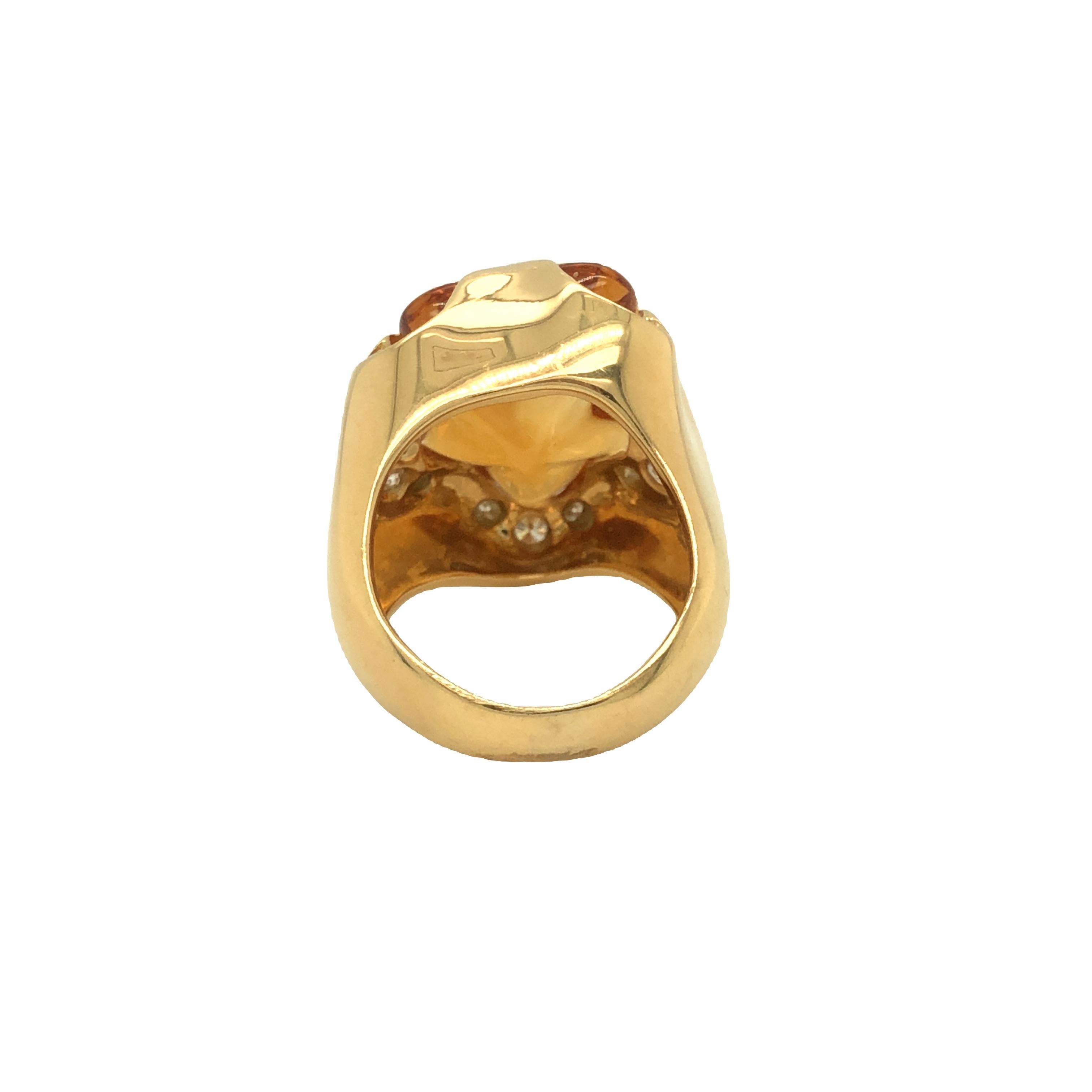 Vintage Star Citrine and Diamond Ring 18k yellow Gold In Excellent Condition For Sale In beverly hills, CA