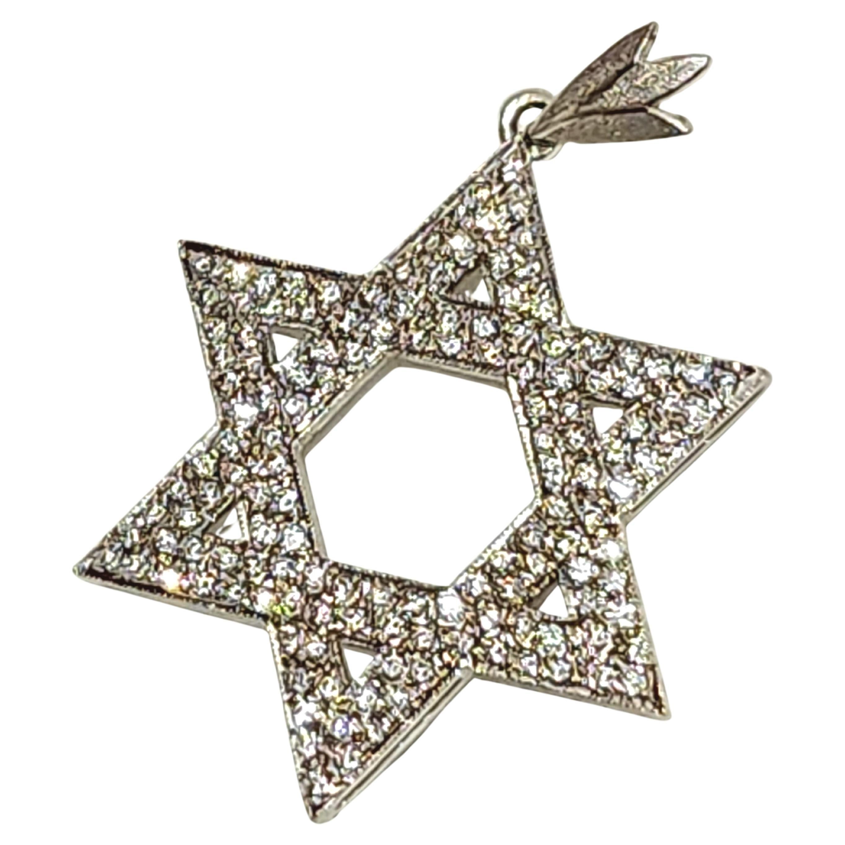 Vintage Star Of David 1.5 Carat Diamond Gold Pendant