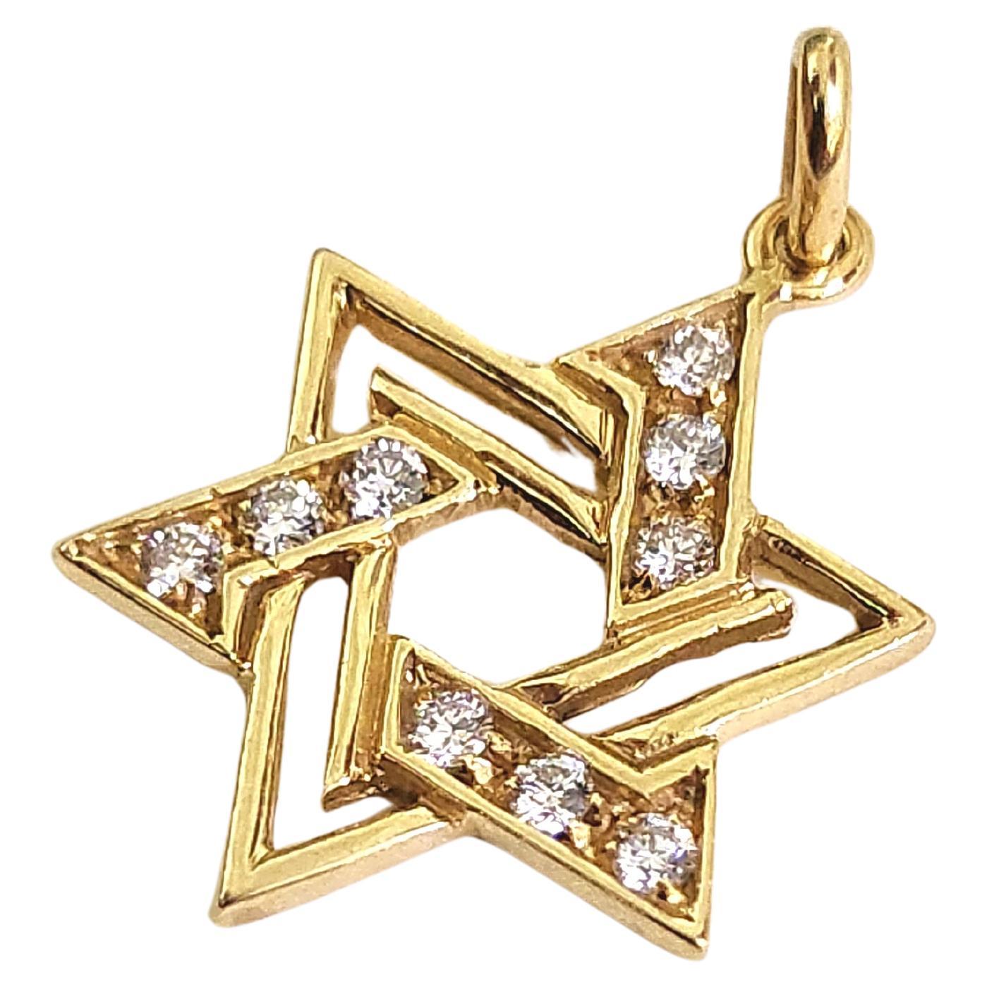 Vintage Star Of David Diamant-Gold-Anhänger im Zustand „Gut“ im Angebot in Cairo, EG