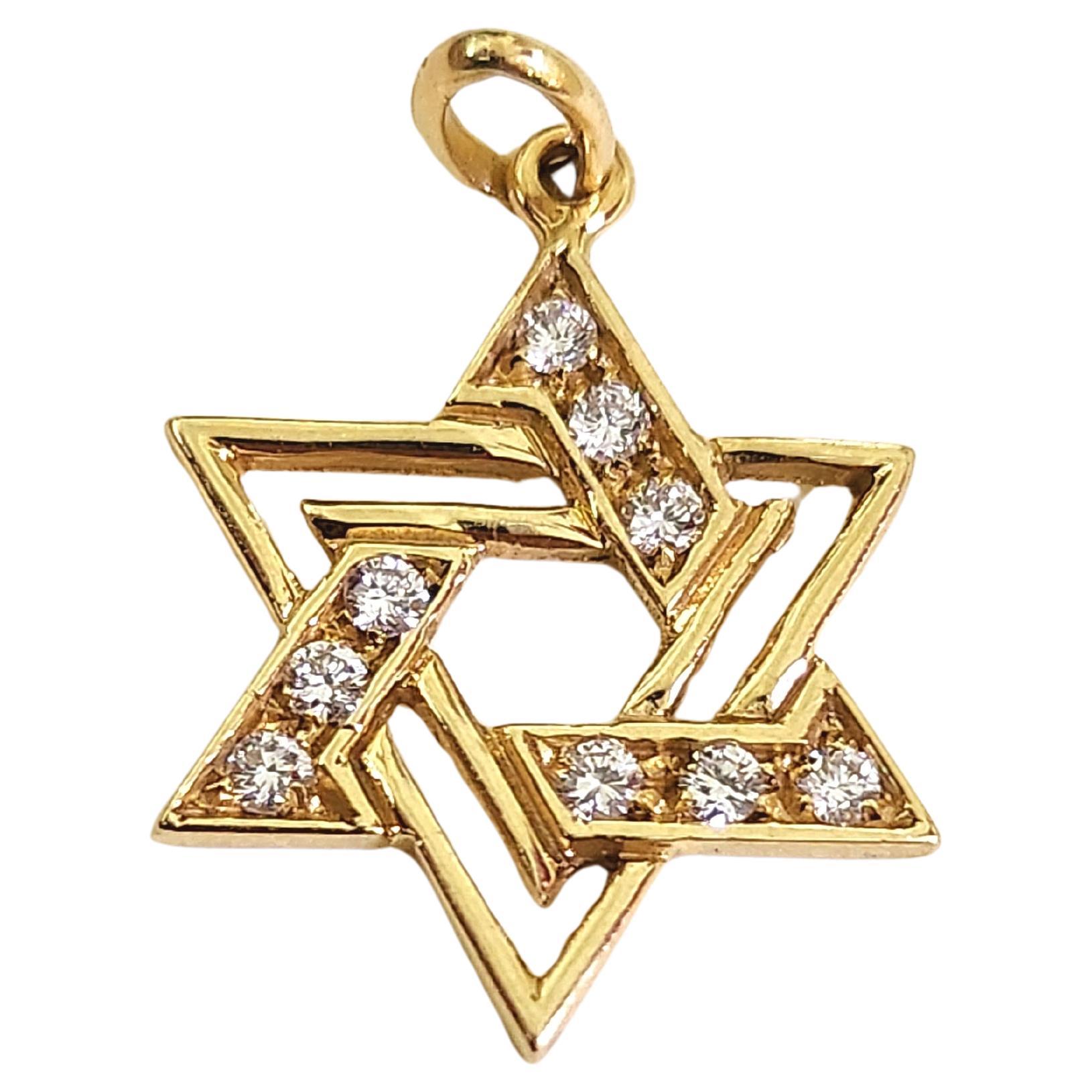Ciondolo d'oro con stella di David David vintage e diamanti