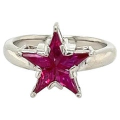 Vintage Vintage-Ring mit Sternmuster, maßgefertigter Rubin-Kaliber, auffälliger Goldring
