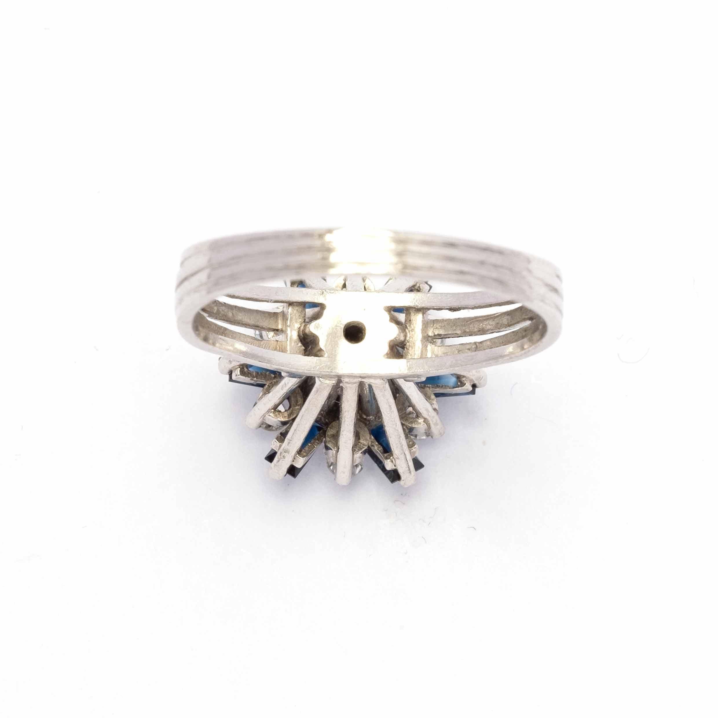 Taglio baguette Anello a stella Vintage con diamanti e zaffiri in vendita