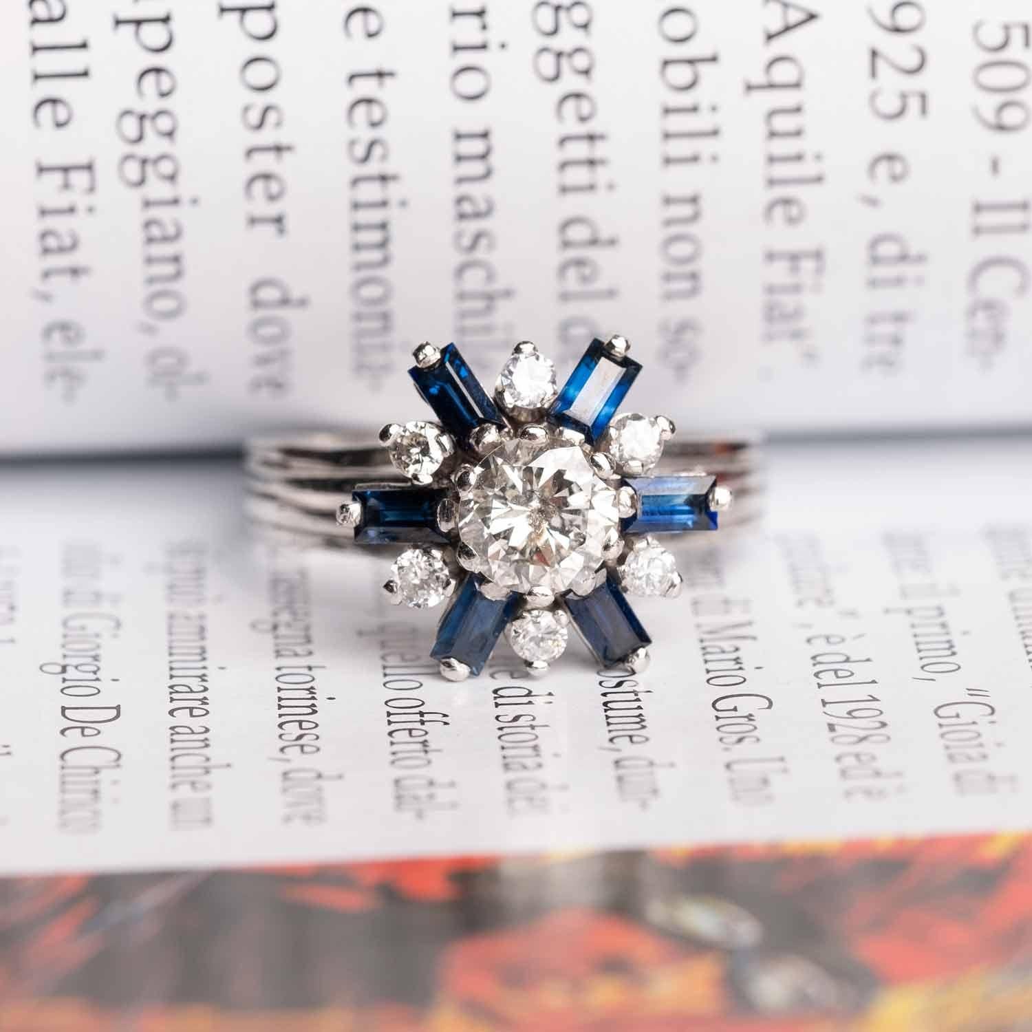 da uomo o donna Anello a stella Vintage con diamanti e zaffiri in vendita