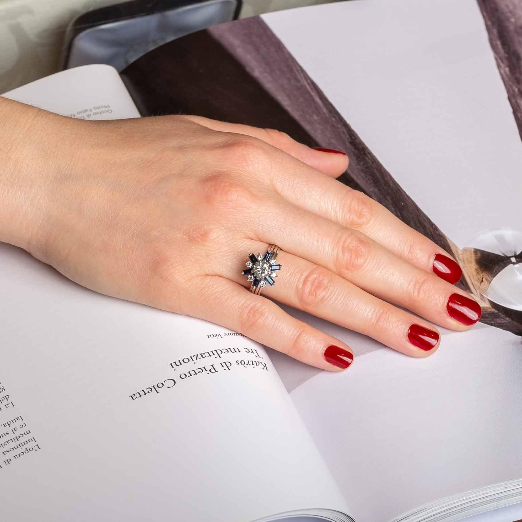 Anello a stella Vintage con diamanti e zaffiri in vendita 1