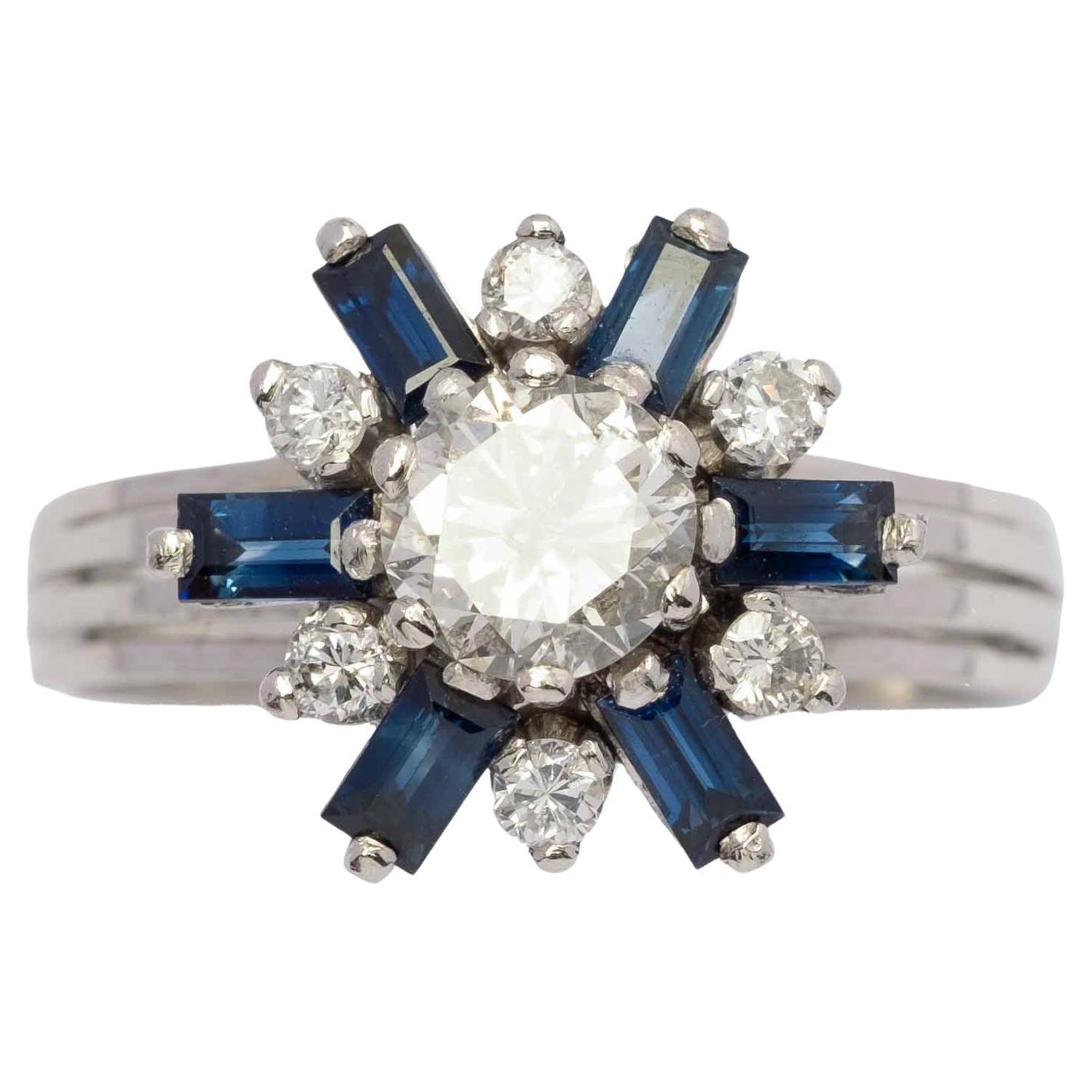 Vintage star ring with diamonds and sapphires