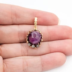 Vintage Star Ruby & Diamond Drop Pendant in 14k Yellow Gold