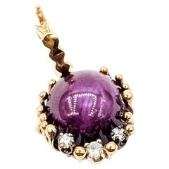 Vintage Star Ruby & Diamond Drop Pendant in 14k Yellow Gold