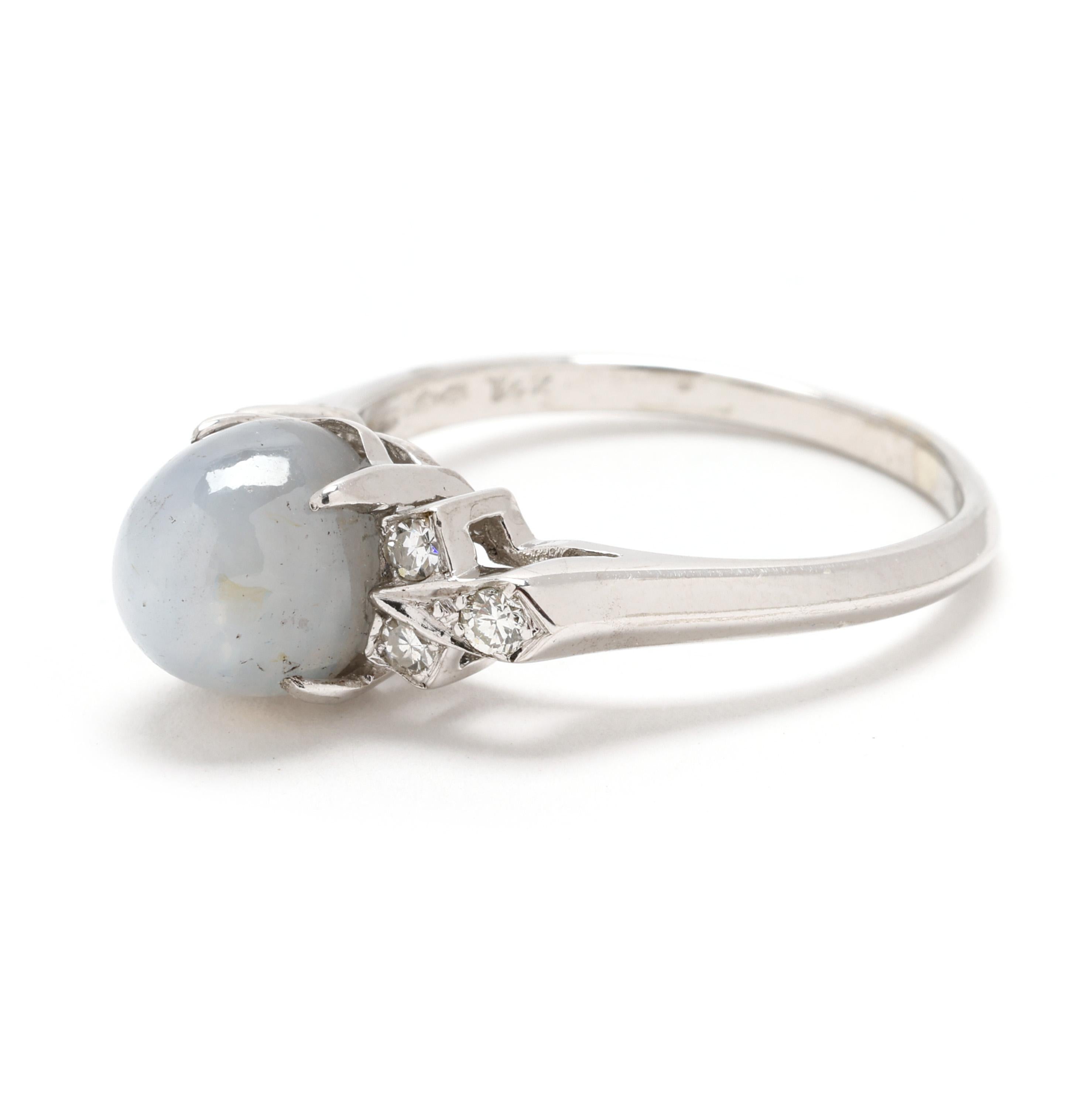 Vintage Star Sapphire and Diamond Ring, 14k White Gold, Ring Size 7.25 In Good Condition In McLeansville, NC