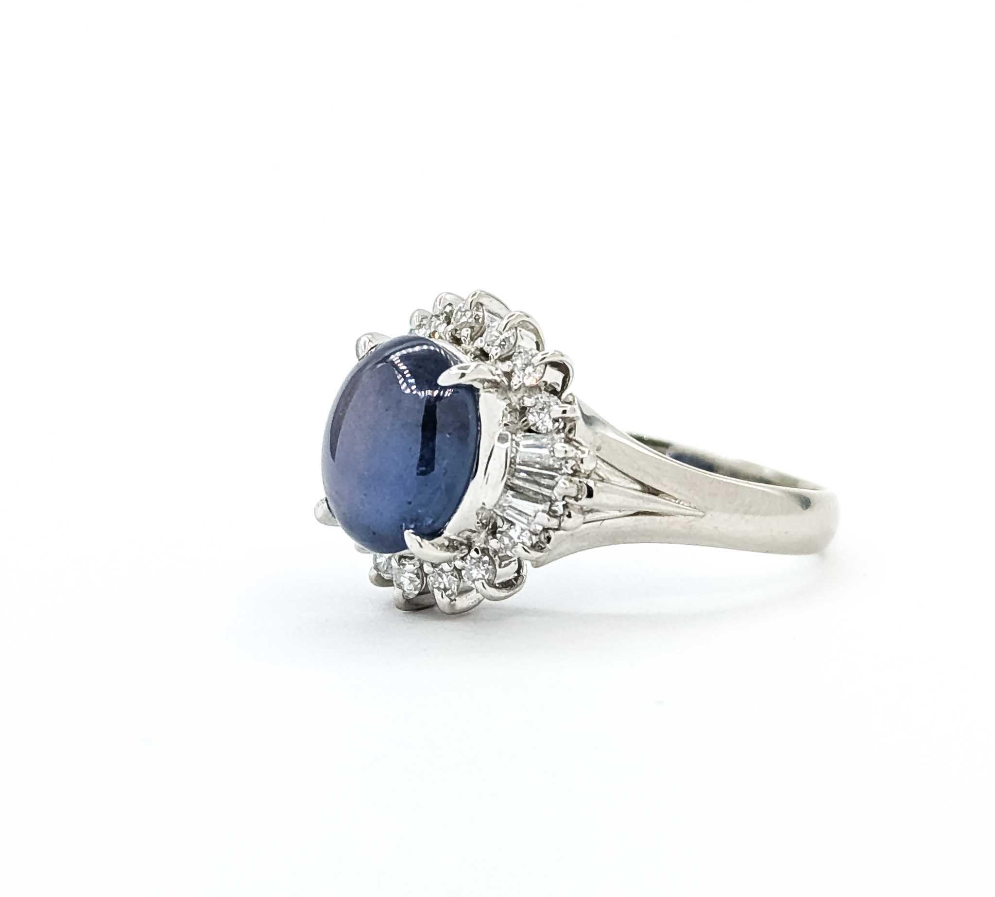 Contemporary Vintage Star Sapphire & Diamond Cocktail Ring in Platinum For Sale