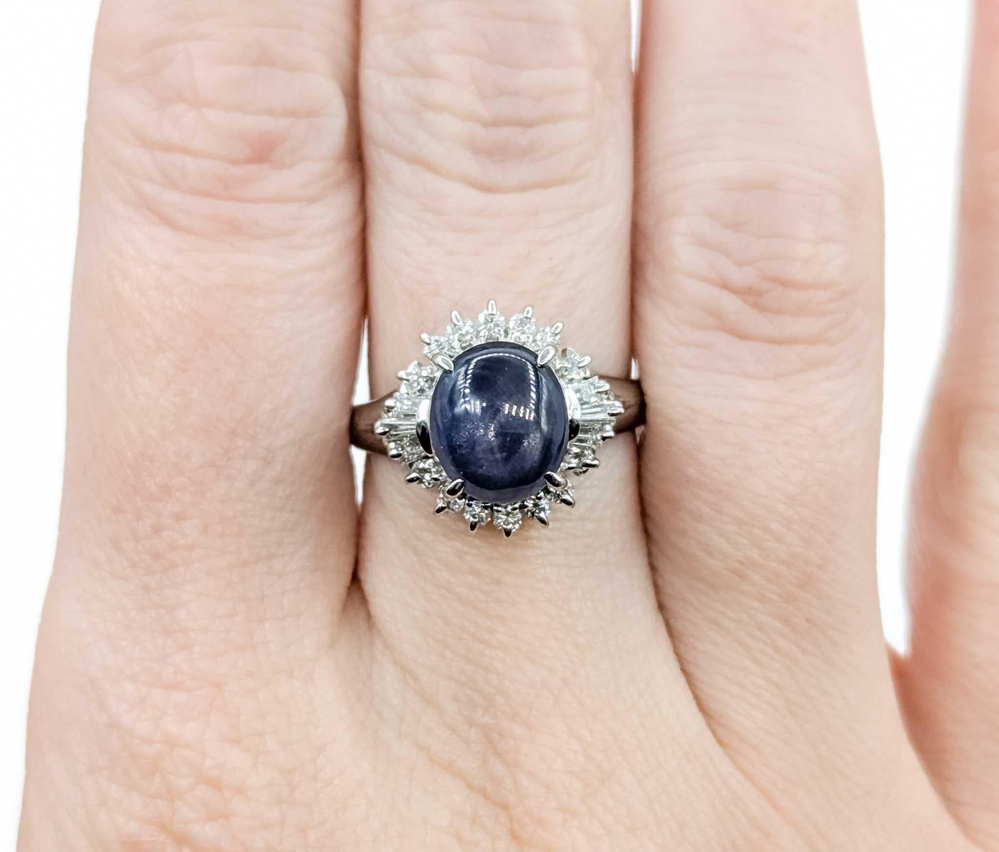 Women's Vintage Star Sapphire & Diamond Cocktail Ring in Platinum For Sale