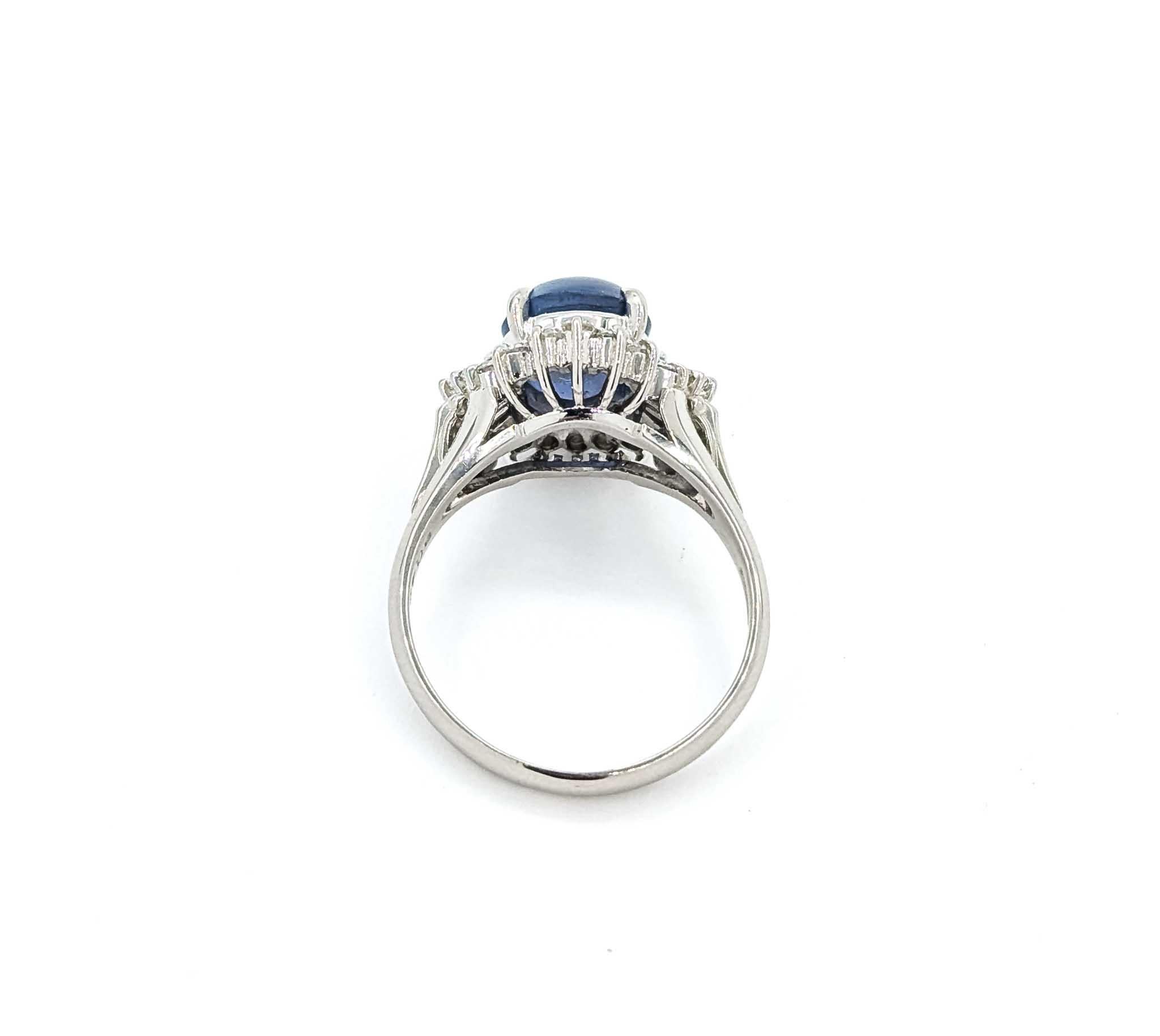 Vintage Star Sapphire & Diamond Cocktail Ring in Platinum For Sale 1