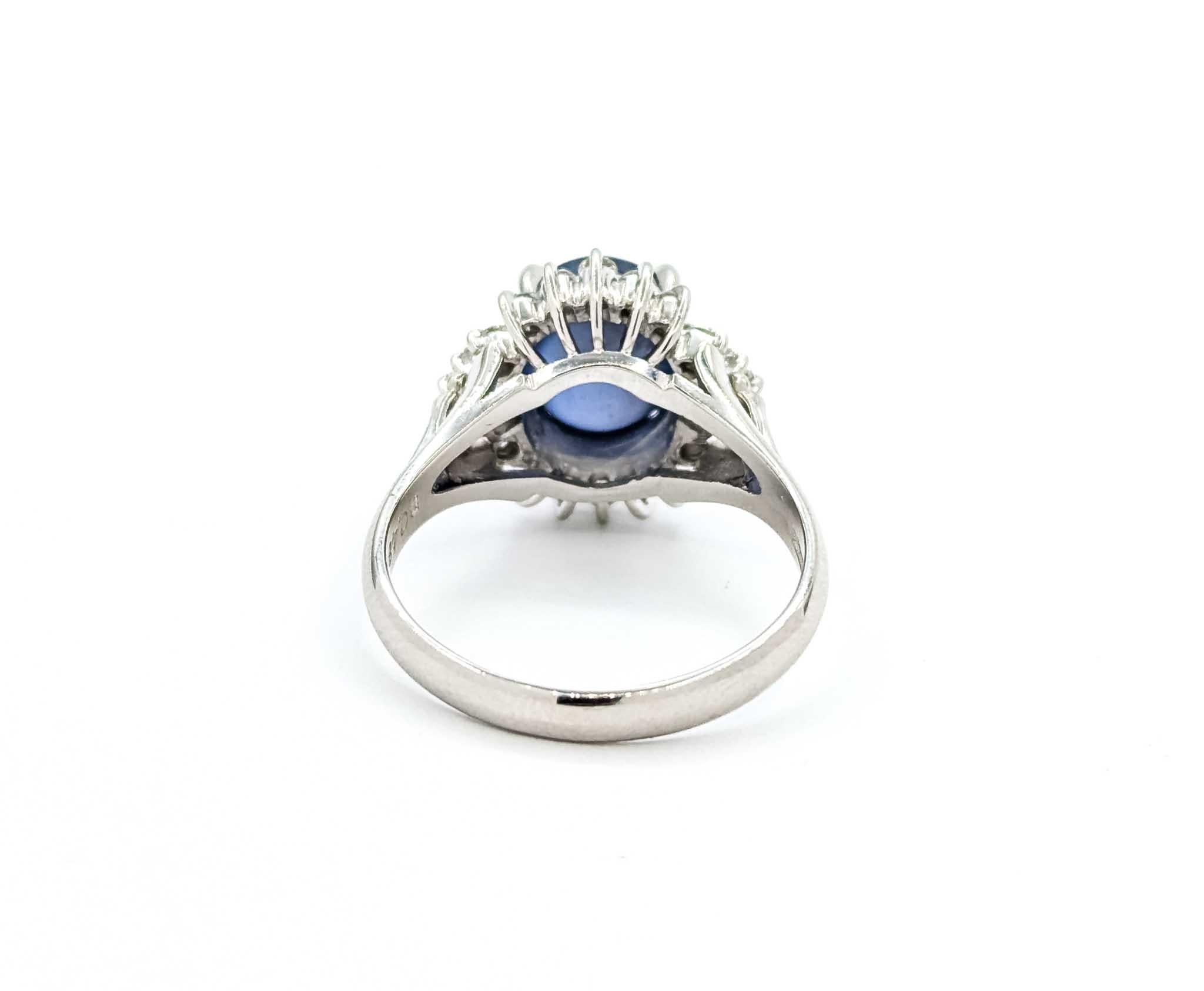 Vintage Star Sapphire & Diamond Cocktail Ring in Platinum For Sale 3
