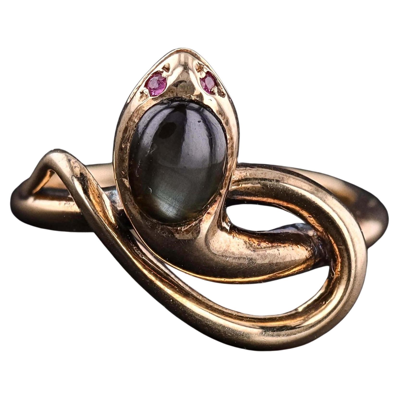 Vintage Star Sapphire Snake Ring von 9ct Gold im Angebot