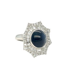 Vintage Starburst Cabochon Sapphire and Diamond Ring