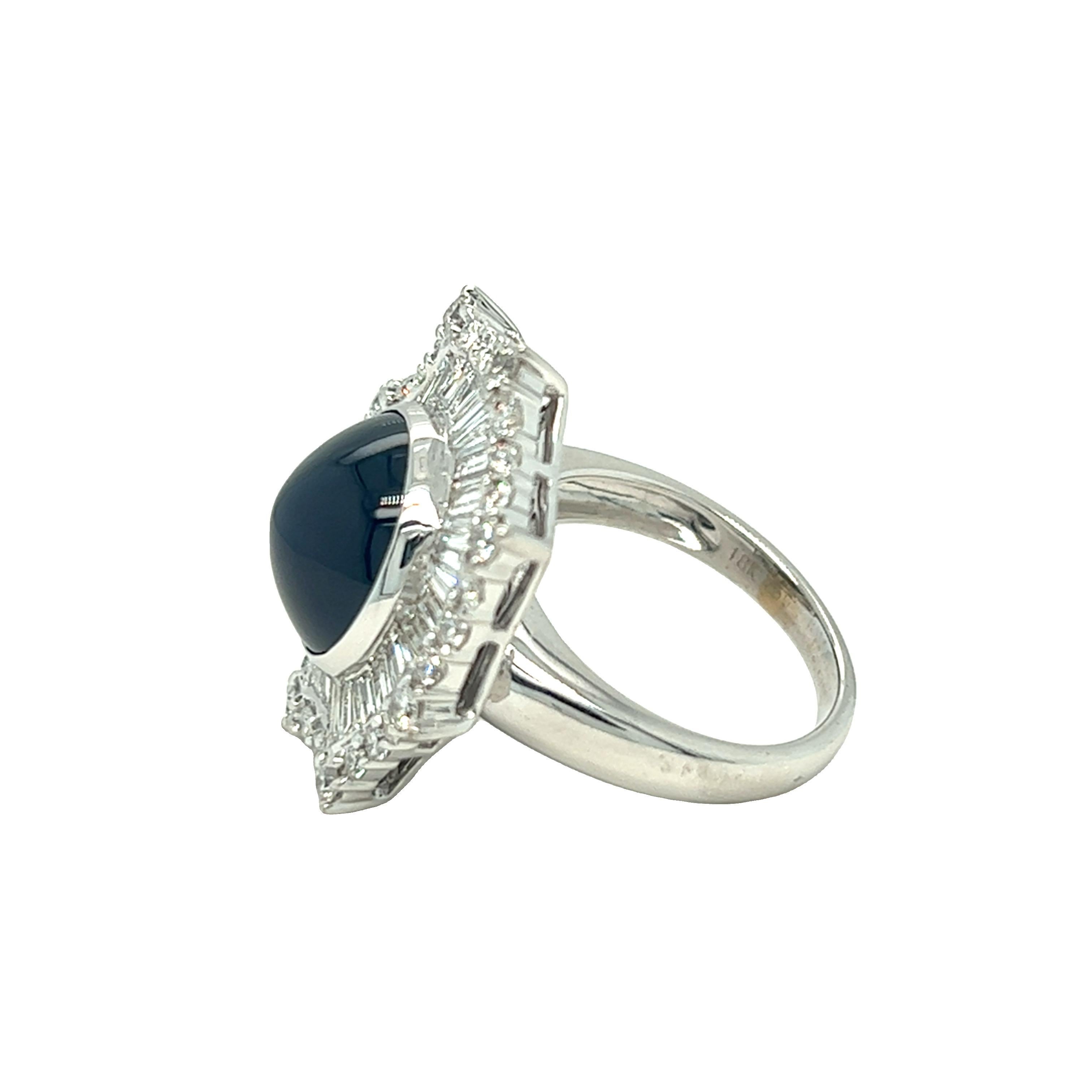 Women's Vintage Starburst Cabochon Sapphire and Diamond Ring For Sale