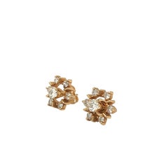 Vintage Starburst Cluster Diamond Earrings 14K Yellow Gold