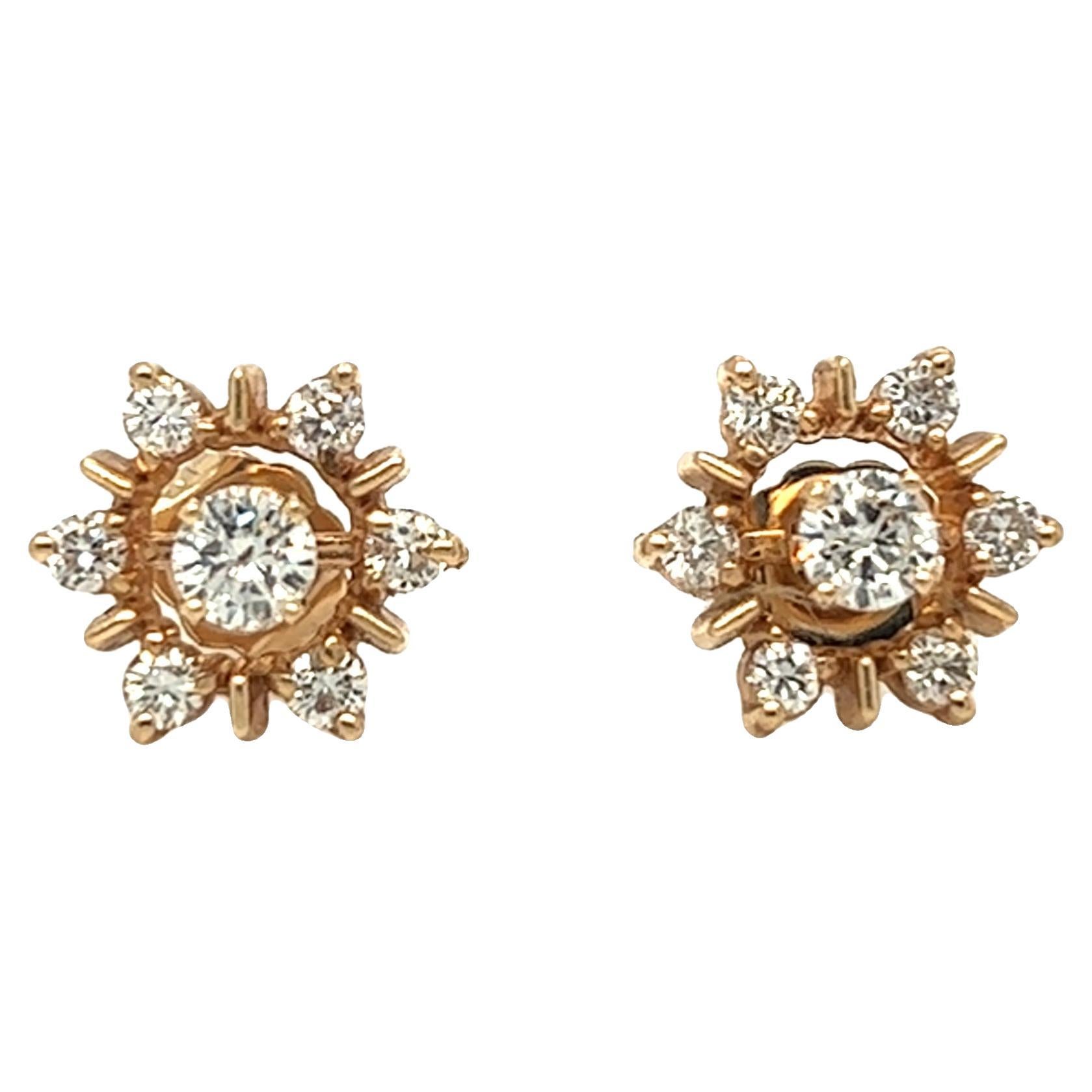 Vintage Starburst Cluster Diamond Earrings 14K Yellow Gold