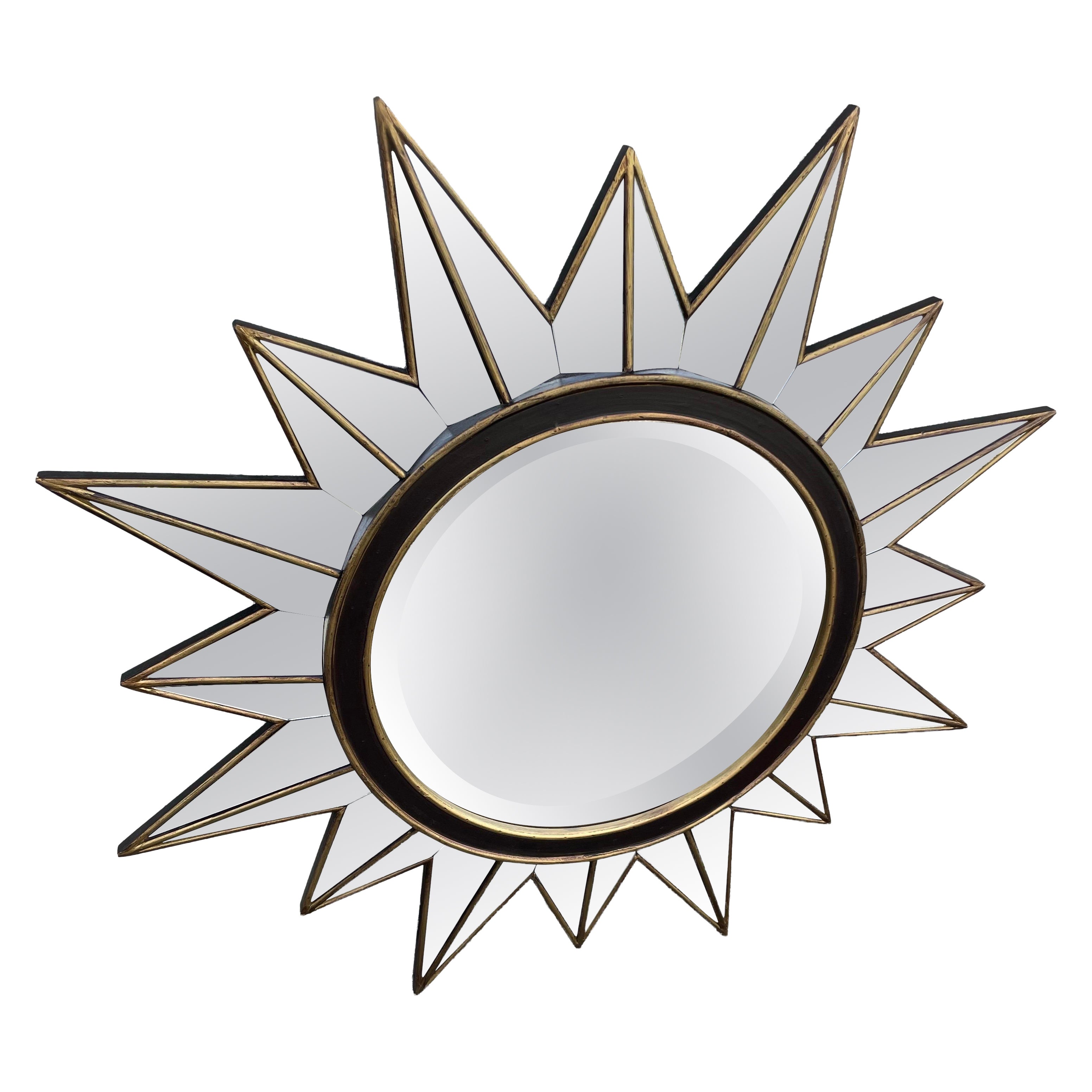 Specchio d'epoca a stella, cornice dipinta e dorata, circa 1980, 38,5". in vendita