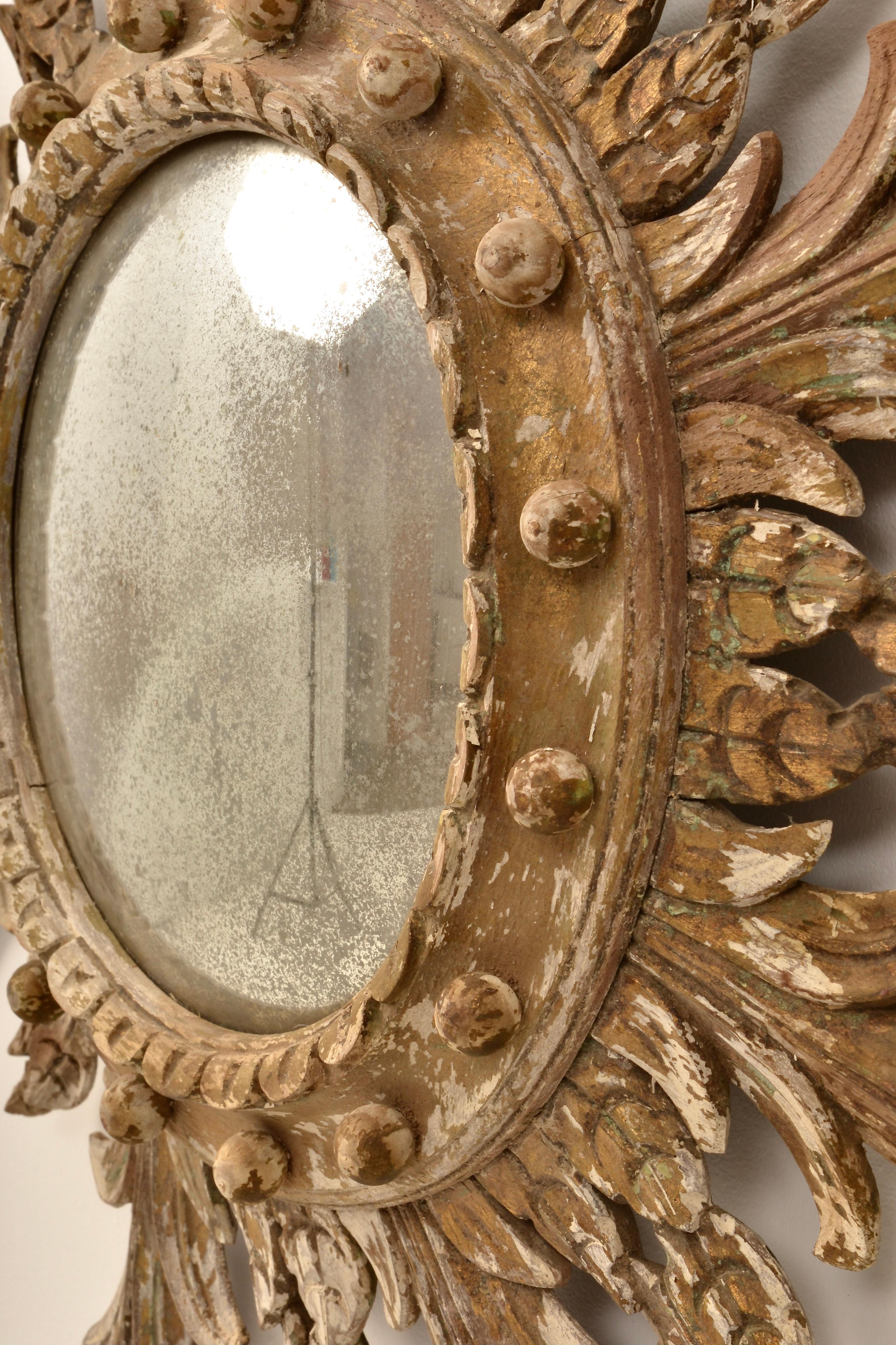 European Vintage Starburst Mirror with Bull's Eye Mirror