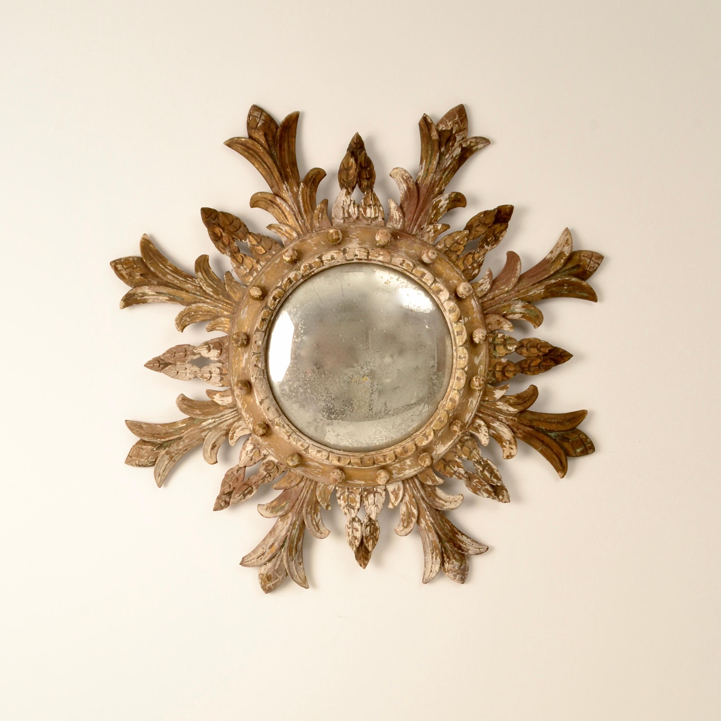Wood Vintage Starburst Mirror with Bull's Eye Mirror